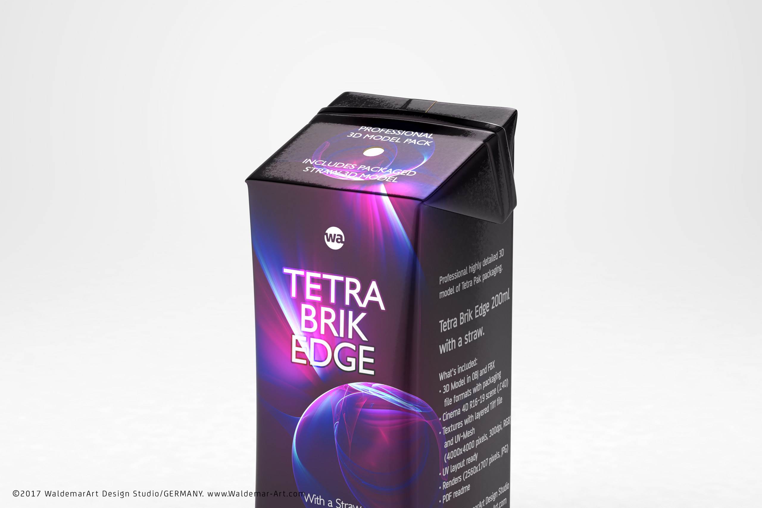 Tetra Pack Brick Edge 200ml with a straw carton packaging 3d model pak