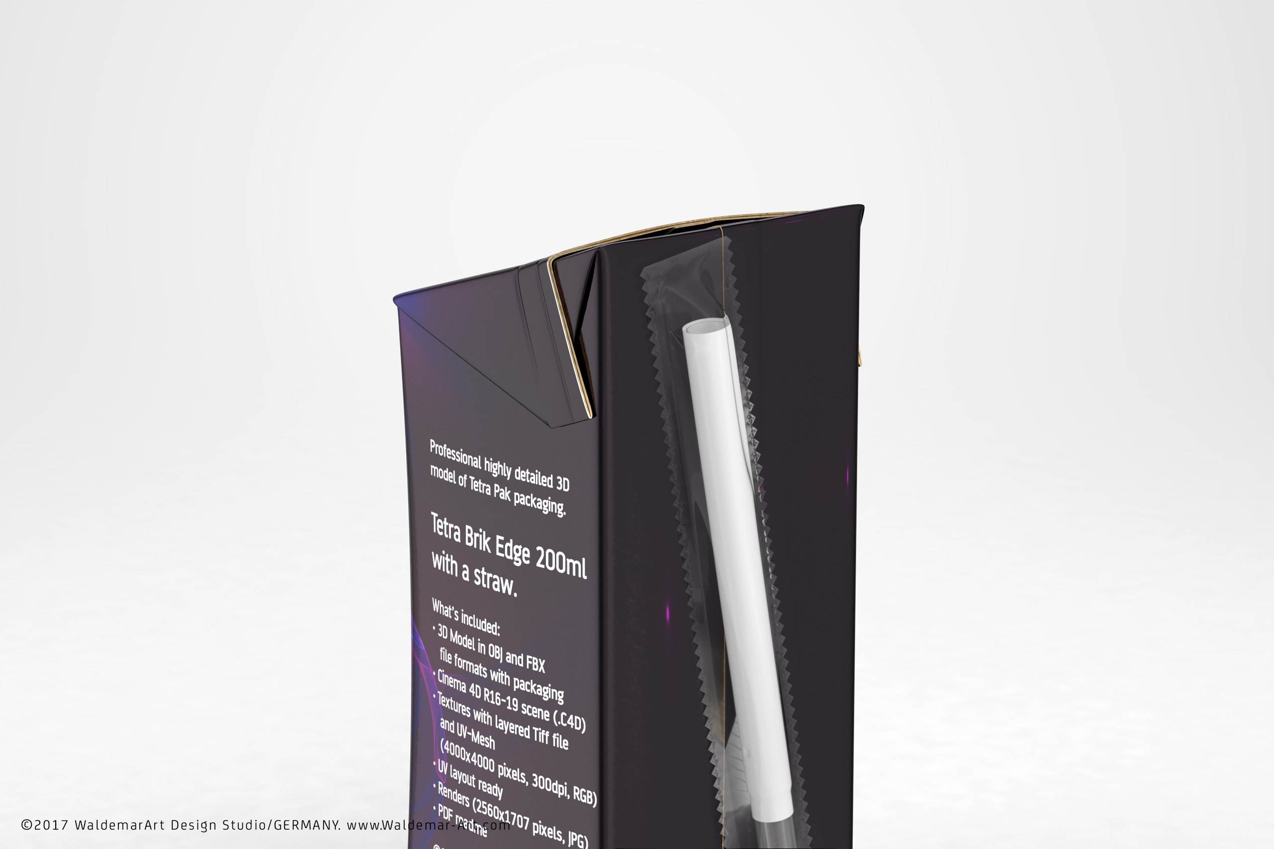 Tetra Pack Brick Edge 200ml with a straw carton packaging 3d model pak