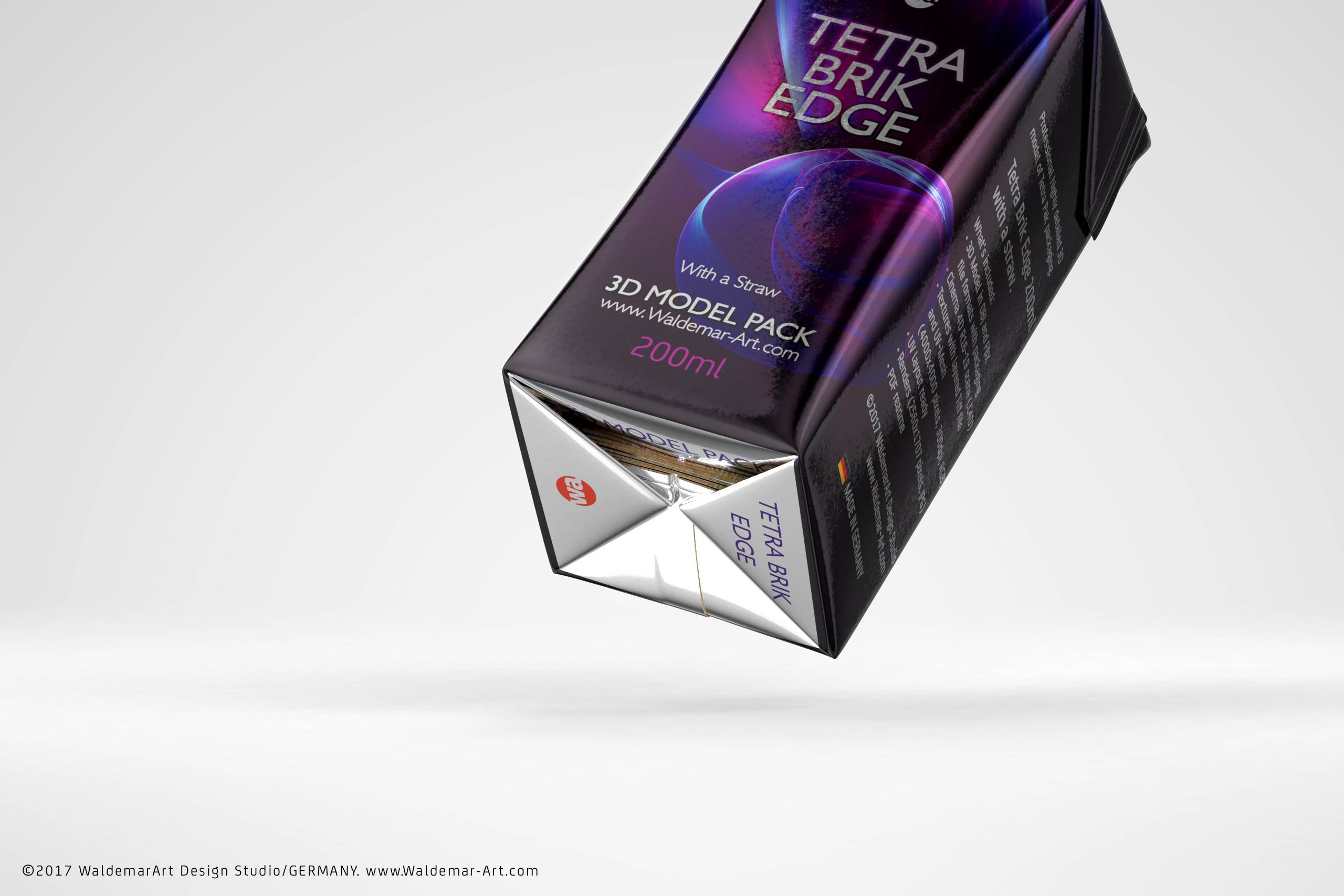 Tetra Pack Brick Edge 200ml with a straw carton packaging 3d model pak