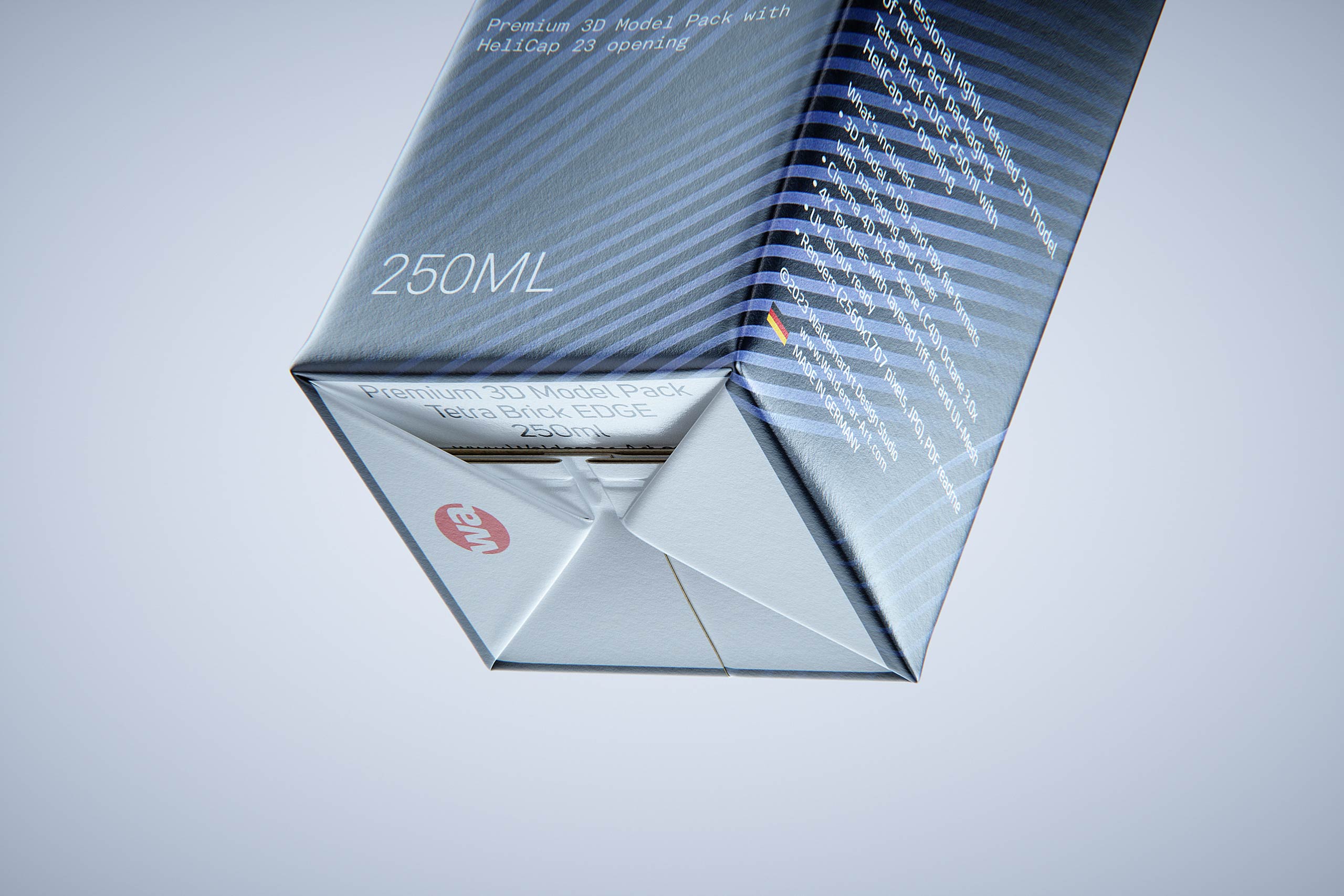 Tetra Pack Brick Edge 250ml 3D packaging model pak with HeliCap23 opening