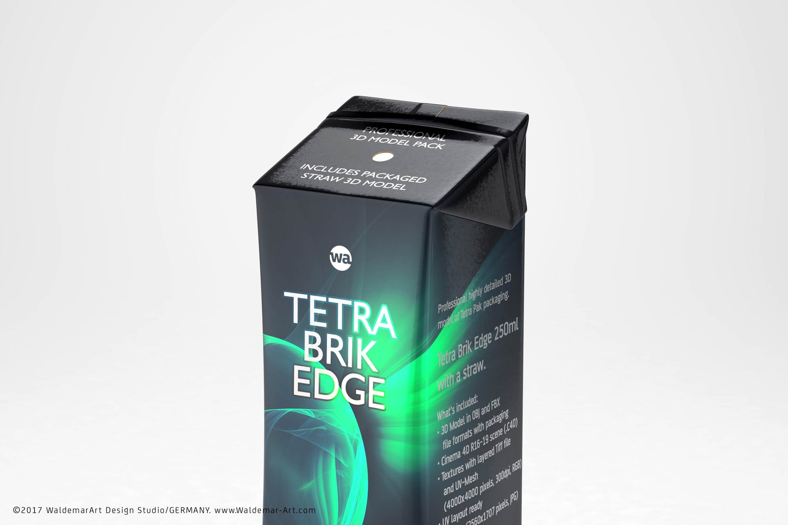 Tetra Pack Brick Edge 250ml with a straw carton packaging 3d model pak