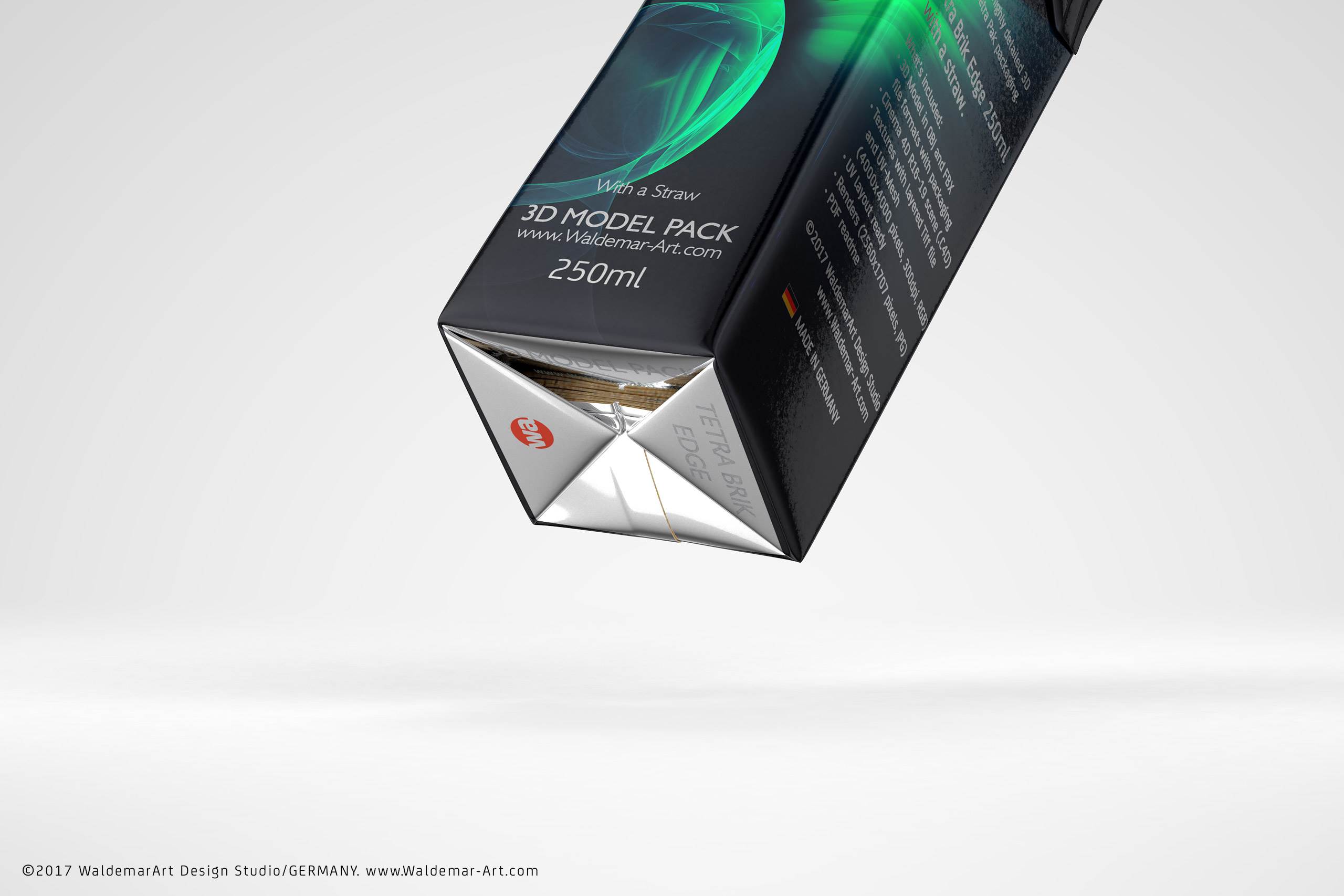Tetra Pack Brick Edge 250ml with a straw carton packaging 3d model pak