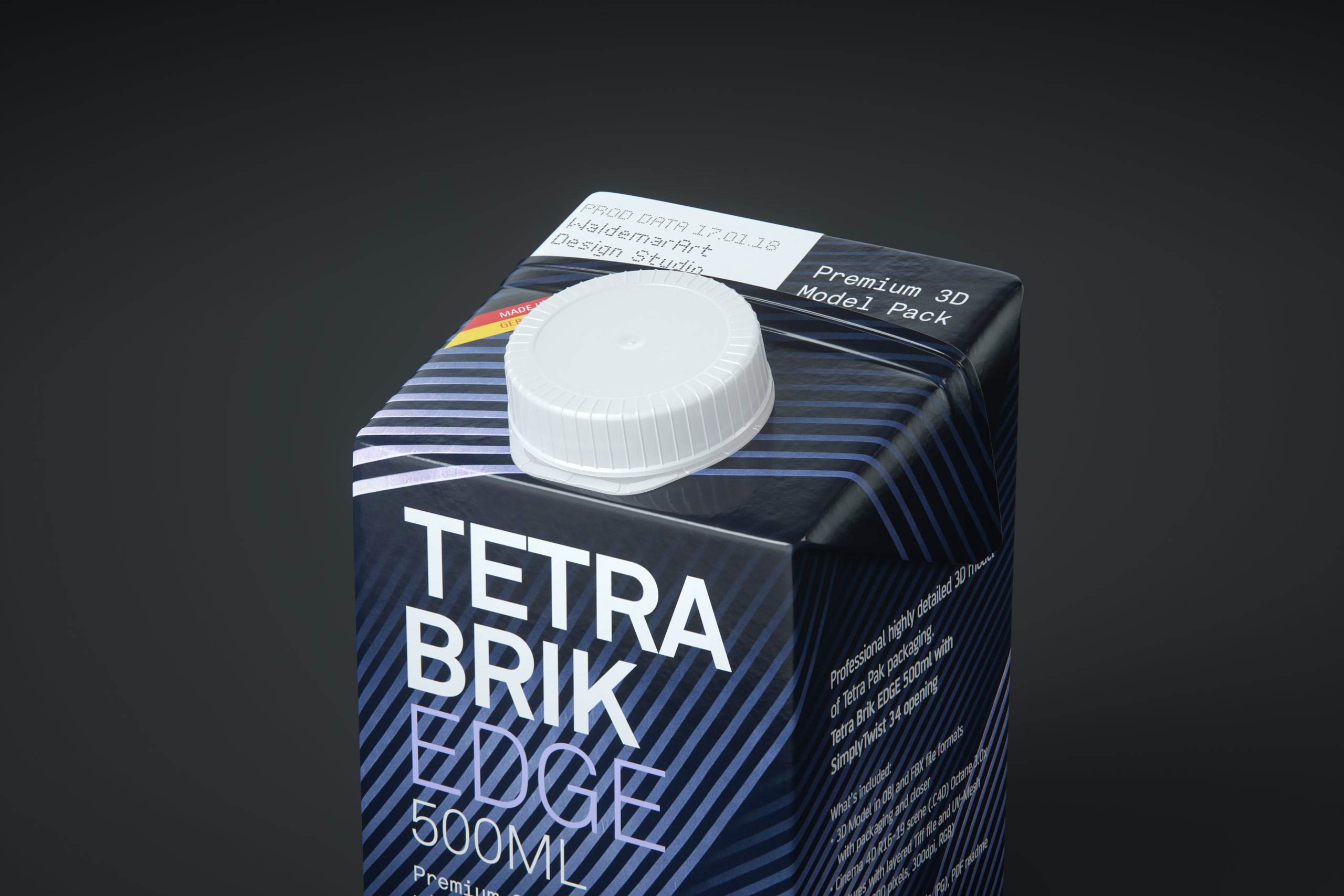 Tetra Pack Brick EDGE 500ml Premium packaging 3D model pak with SimplyTwist34 closer