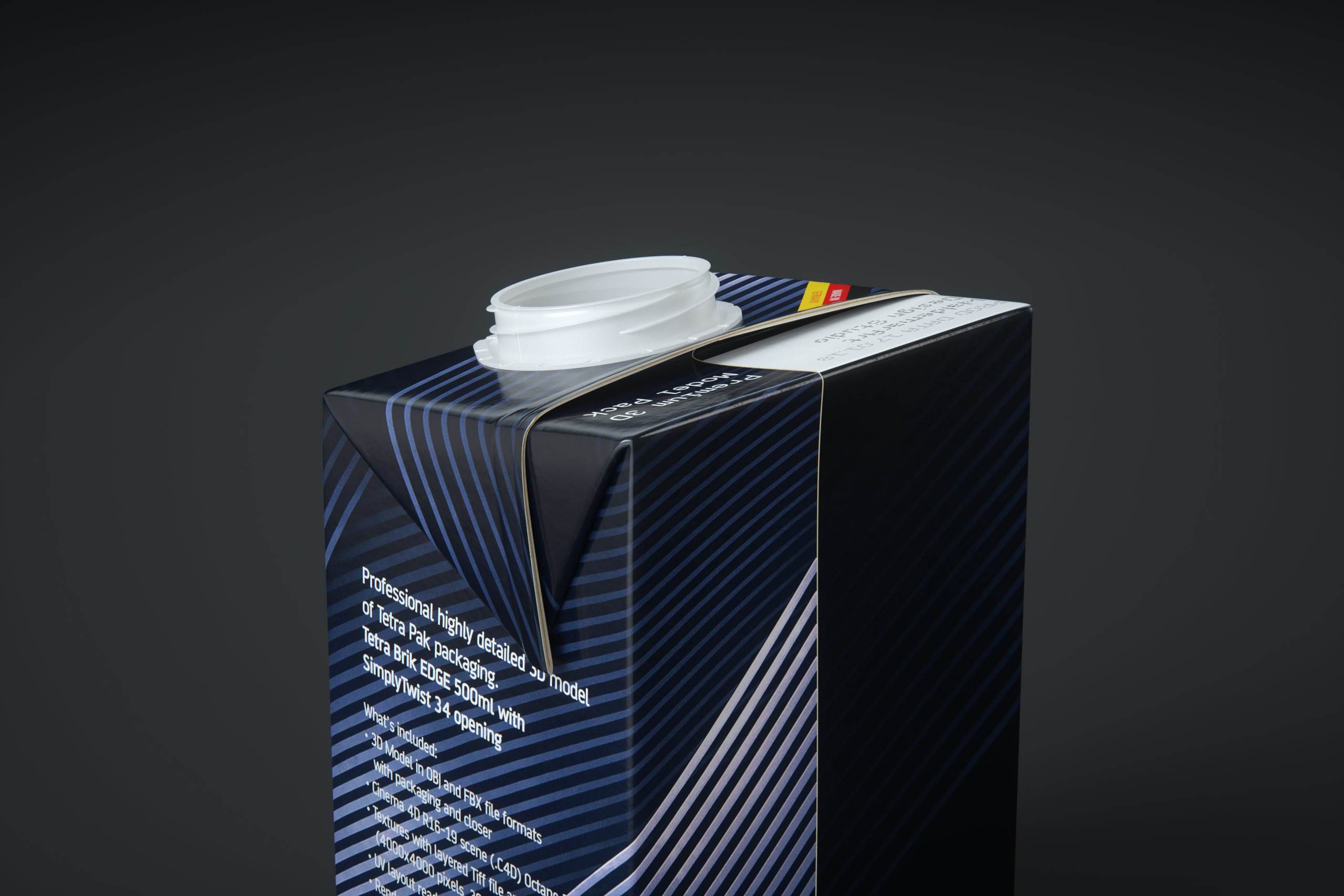 Tetra Pack Brick EDGE 500ml Premium packaging 3D model pak with SimplyTwist34 closer