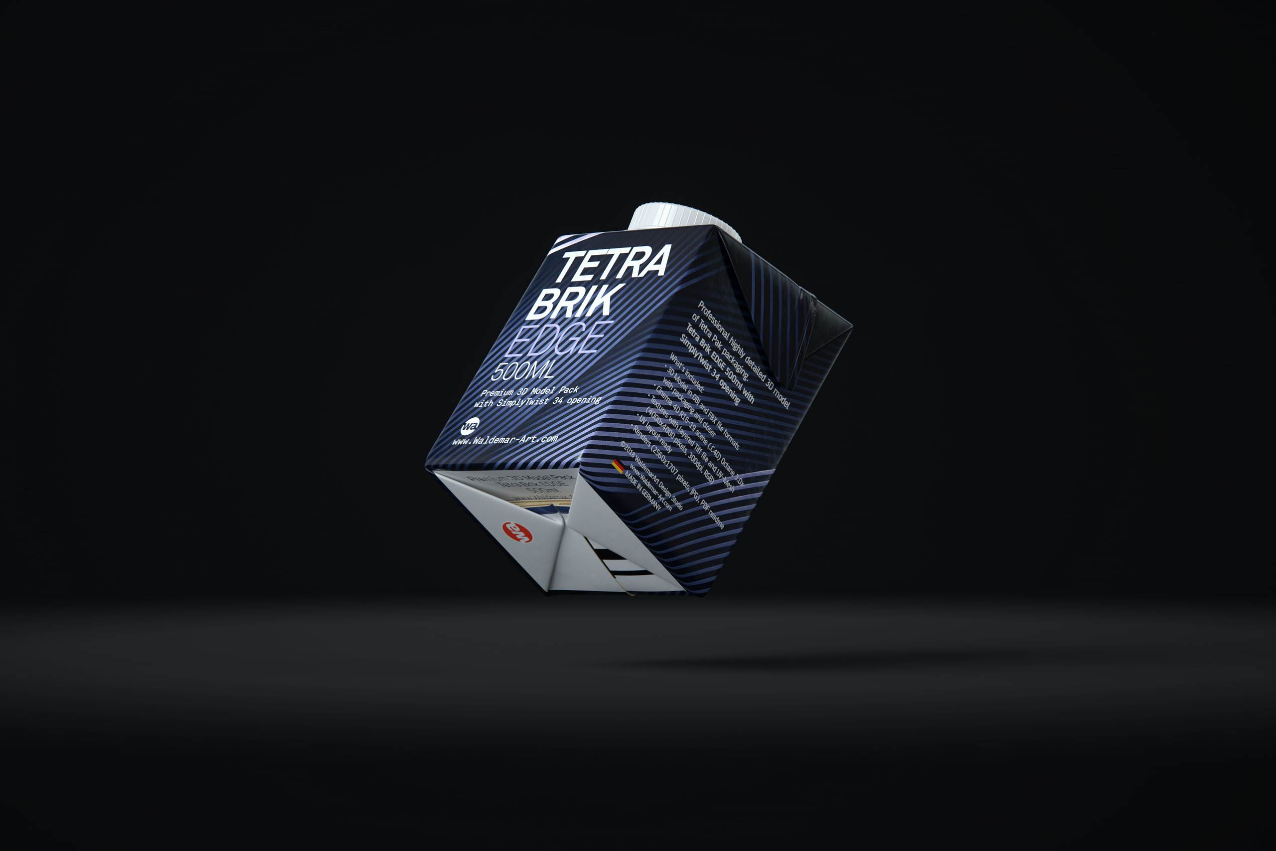 Tetra Pack Brick EDGE 500ml Premium packaging 3D model pak with SimplyTwist34 closer
