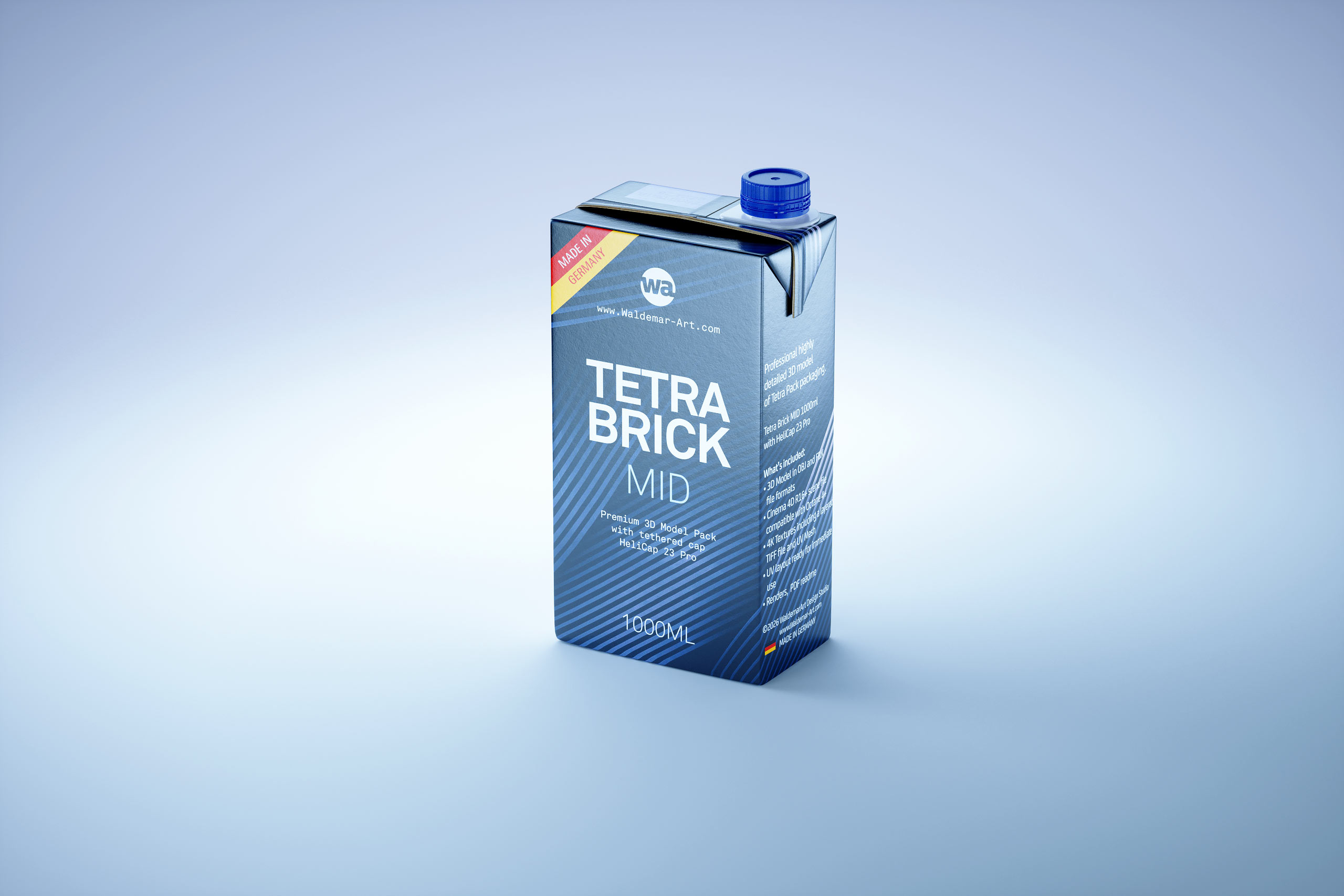 Tetra Brick MID 1000ml with HeliCap23 Pro premium carton milk packaging 3D model