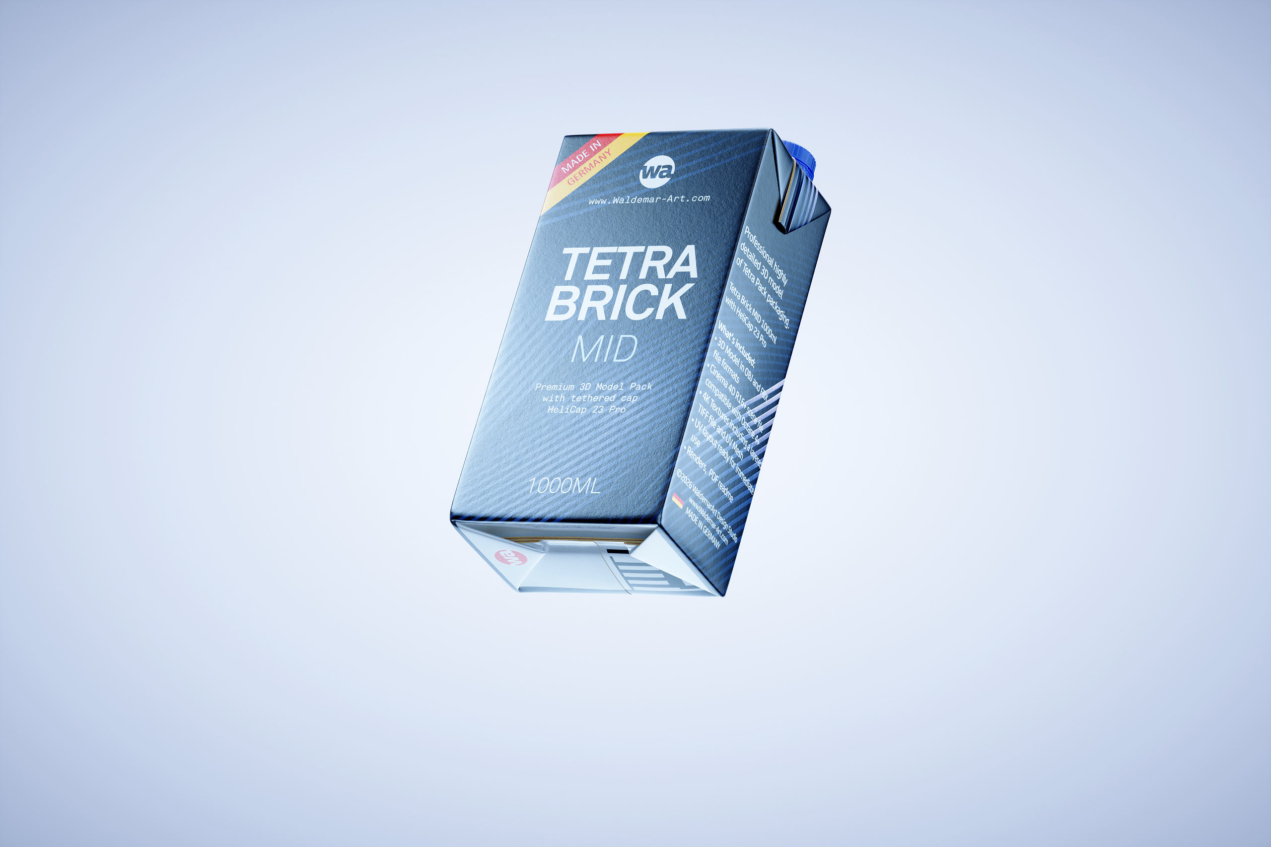 Tetra Brick MID 1000ml with HeliCap23 Pro premium carton milk packaging 3D model