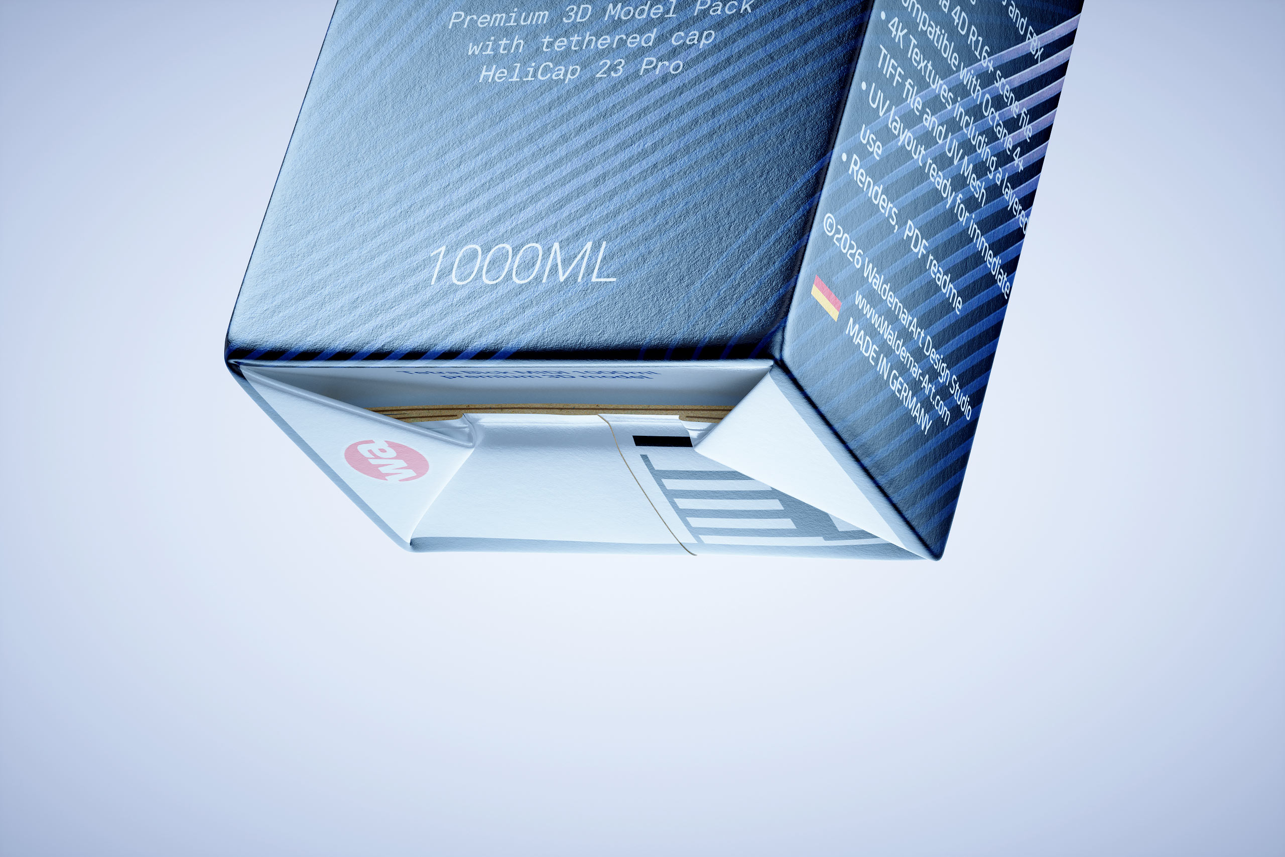 Tetra Brick MID 1000ml with HeliCap23 Pro premium carton milk packaging 3D model