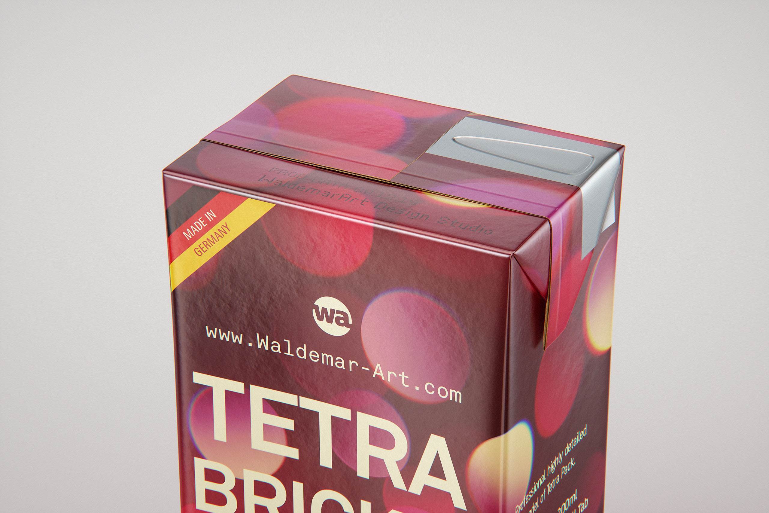 Tetra Pack Brik Mid 200ml with Pull Tab and a packaged straw packaging 3d model pak