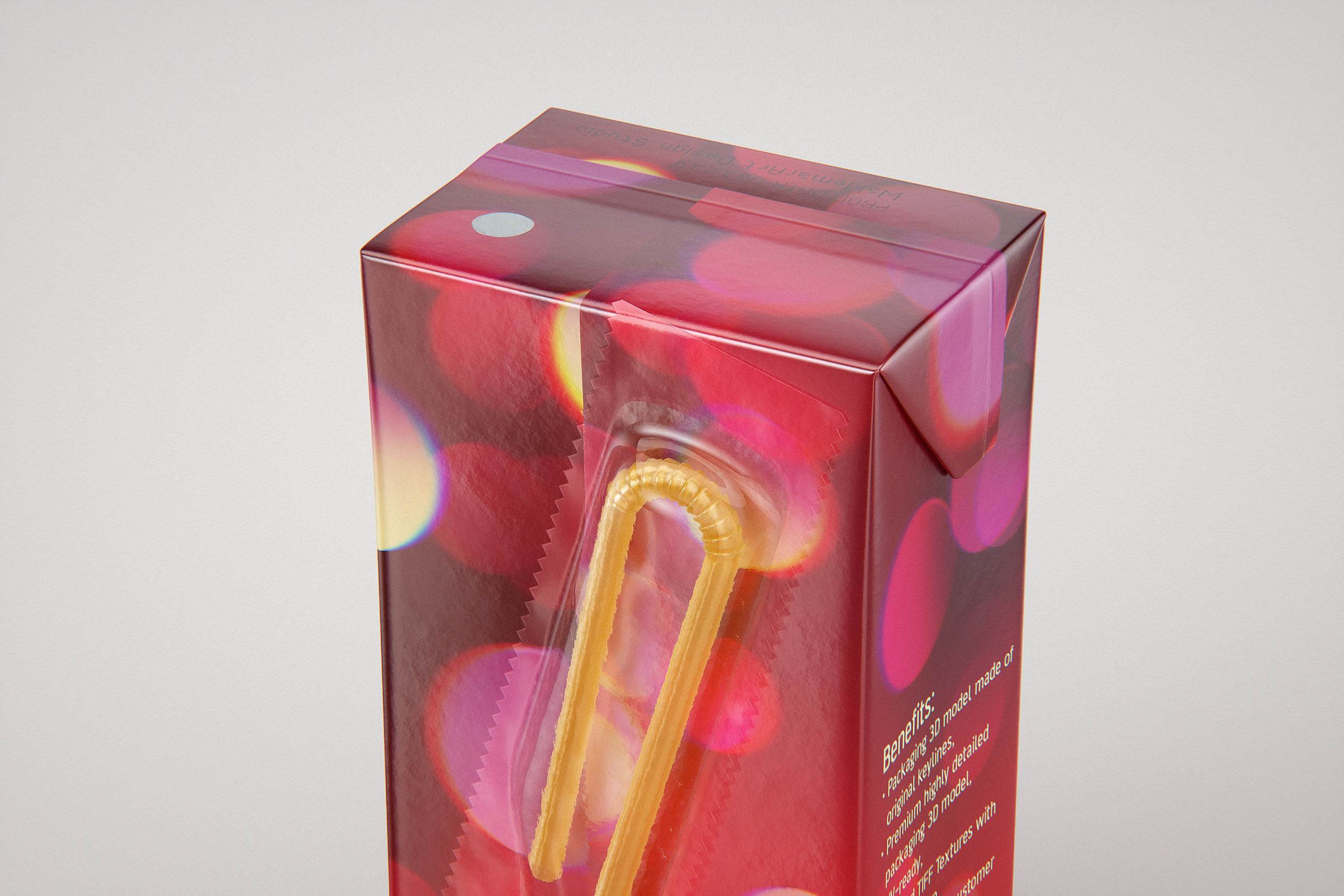 Tetra Pack Brik Mid 200ml with Pull Tab and a packaged straw packaging 3d model pak