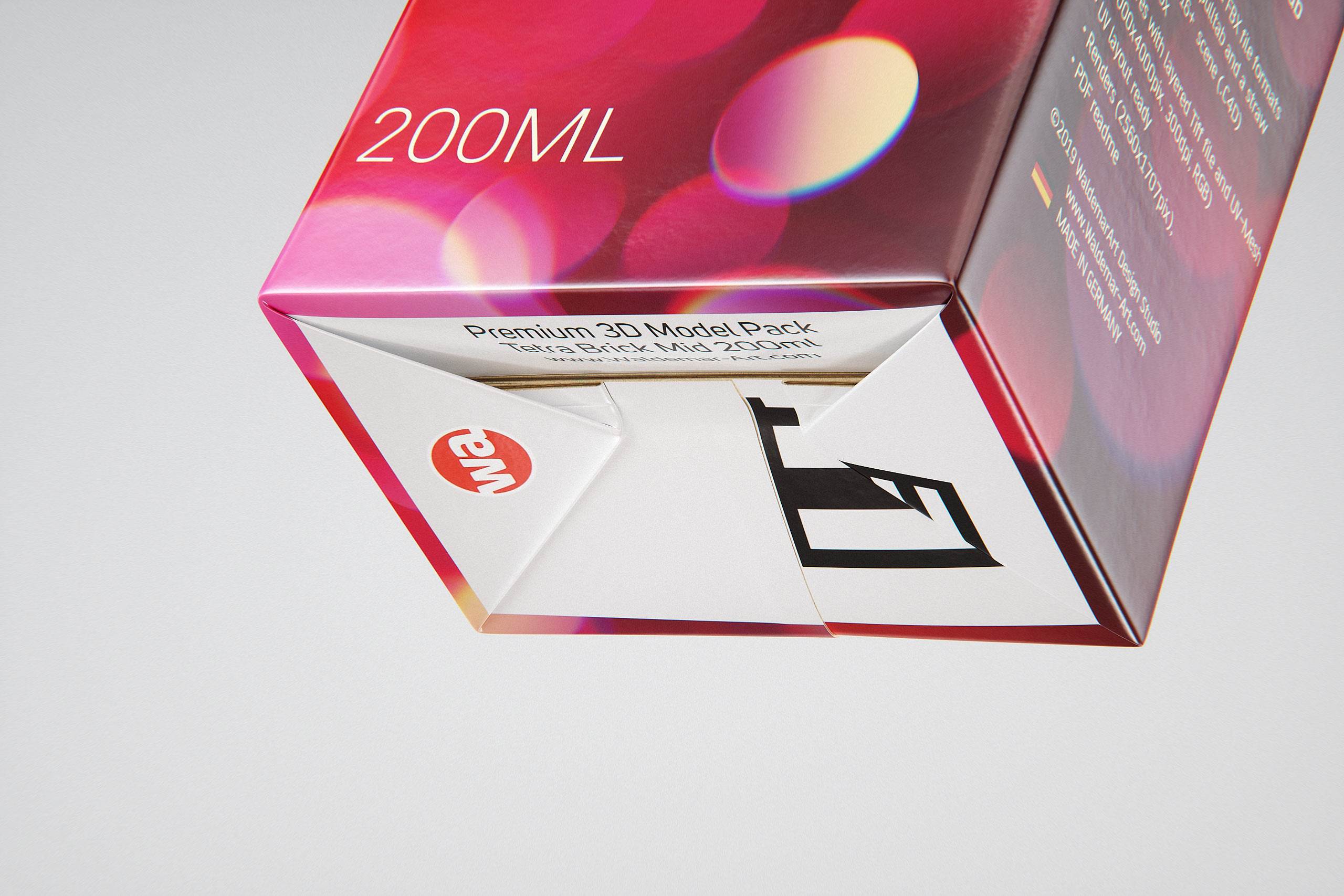 Tetra Pack Brik Mid 200ml with Pull Tab and a packaged straw packaging 3d model pak