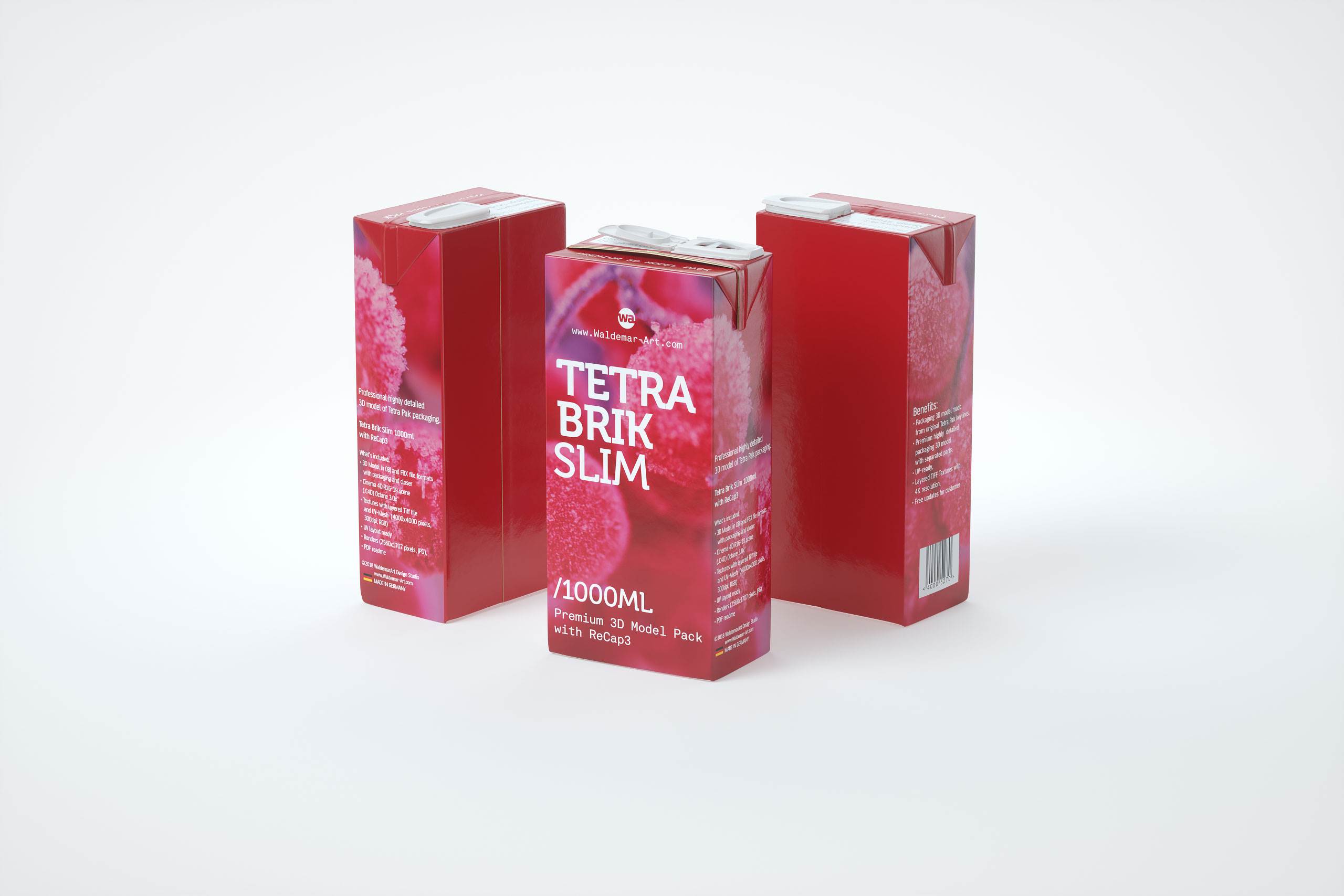Tetra Pack Brick Slim 1000ml with ReCap3 packaging 3D model pak