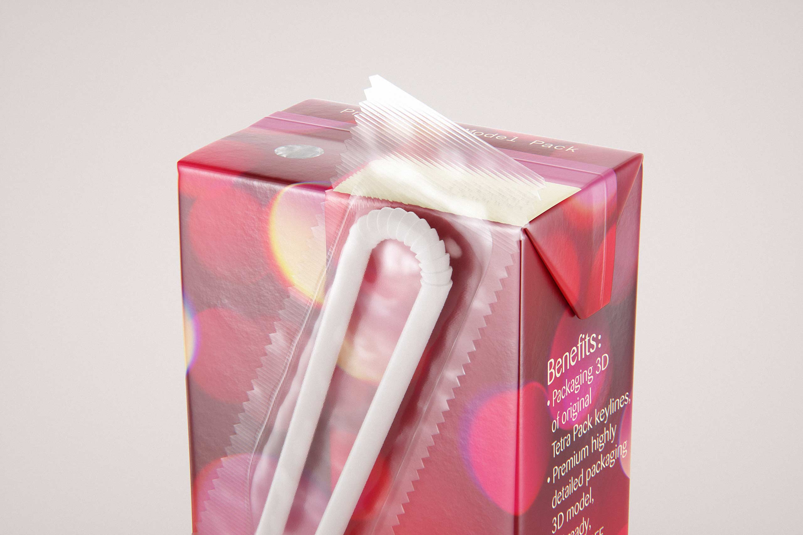 Tetra Pack Brick Slim 125ml with Pull Tab and a packaged straw packaging 3d model pak