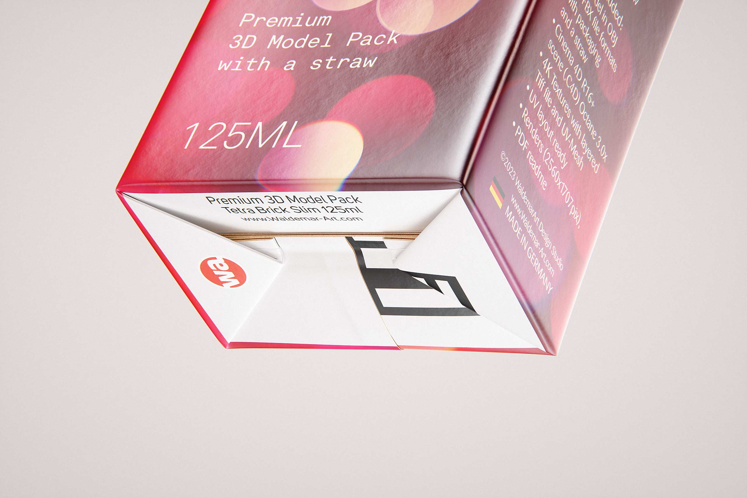 Tetra Pack Brick Slim 125ml with Pull Tab and a packaged straw packaging 3d model pak