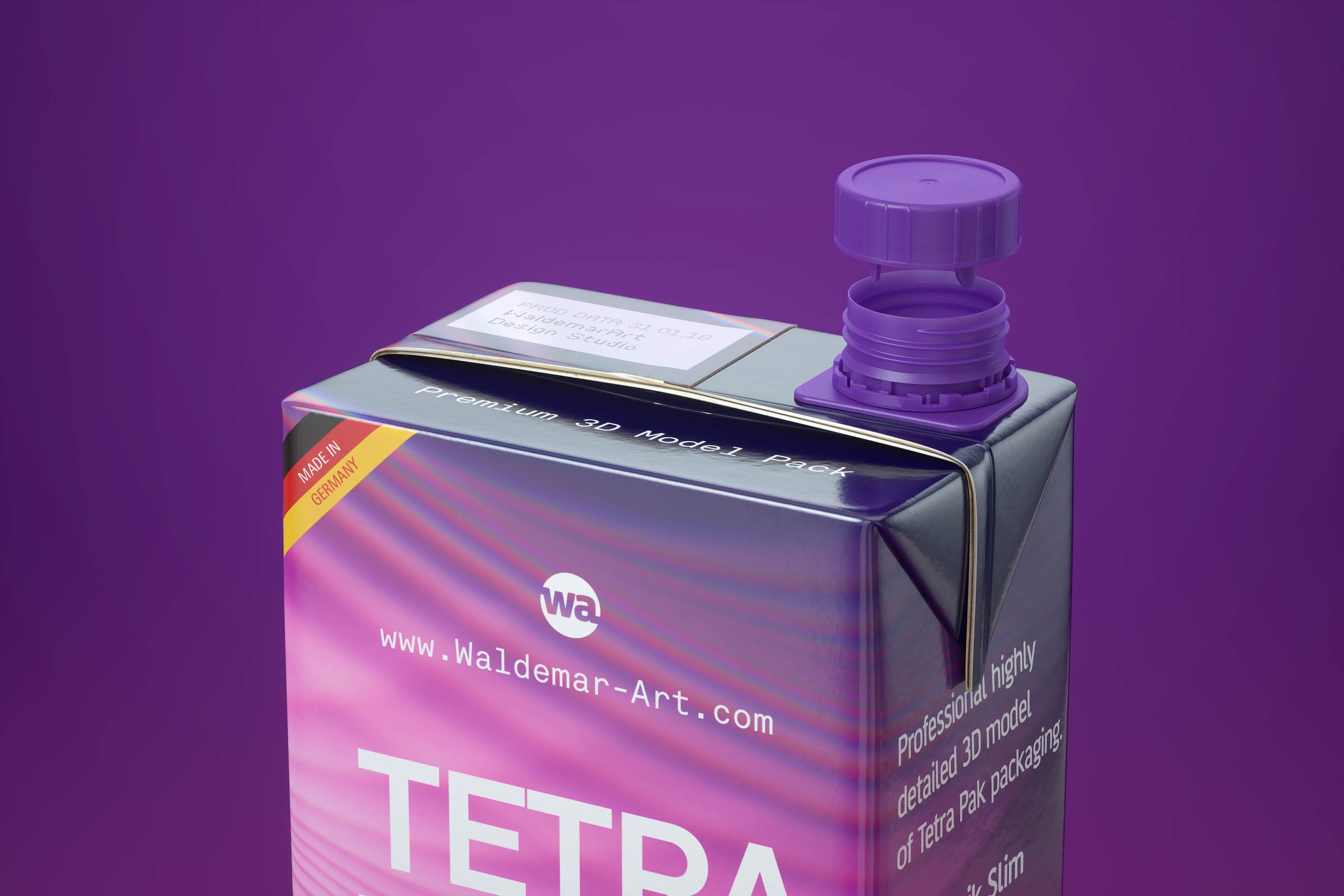 Tetra Pack Brick Slim 2000ml Premium packaging 3D model pak with HeliCap 27 closure