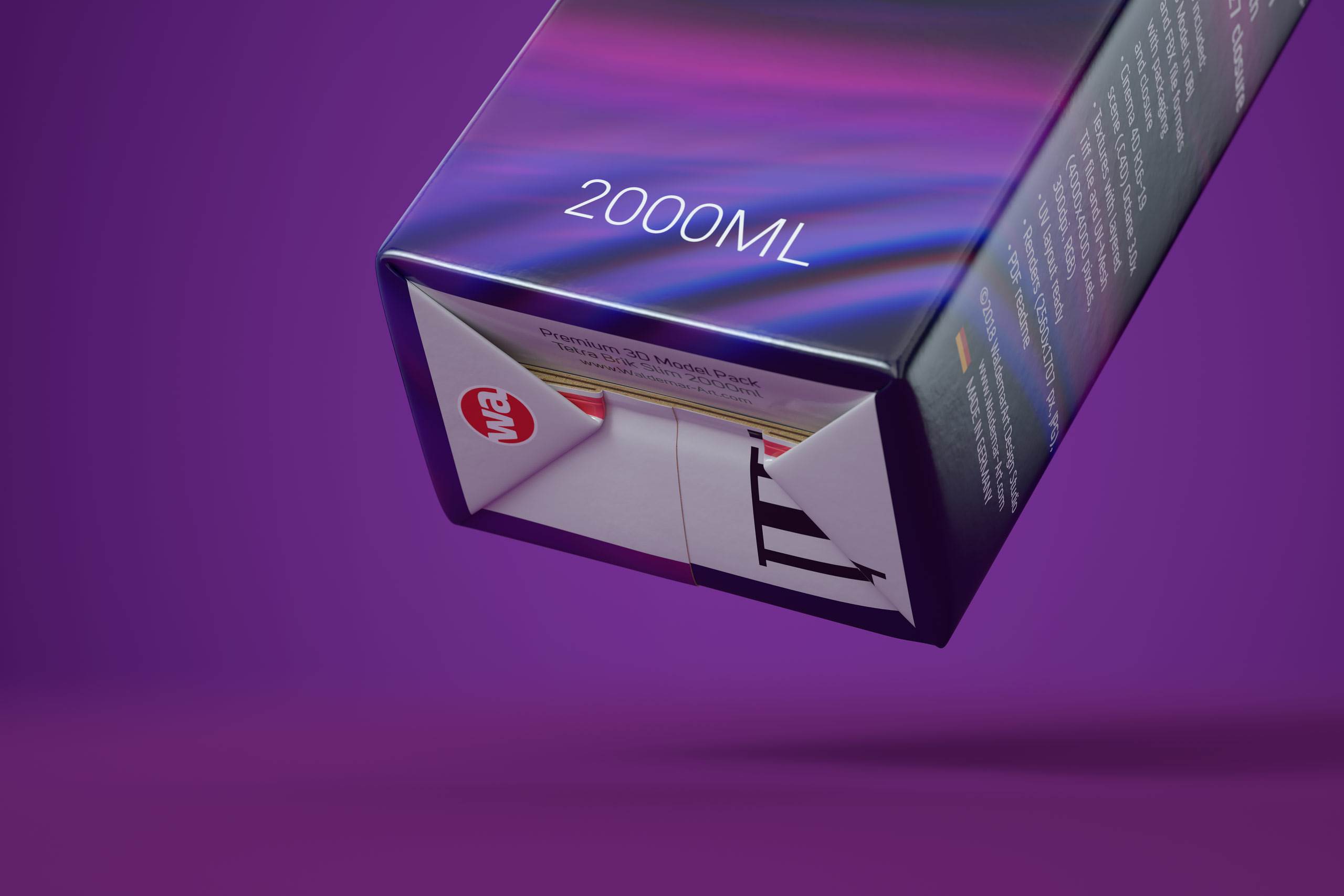 Tetra Pack Brick Slim 2000ml Premium packaging 3D model pak with HeliCap 27 closure