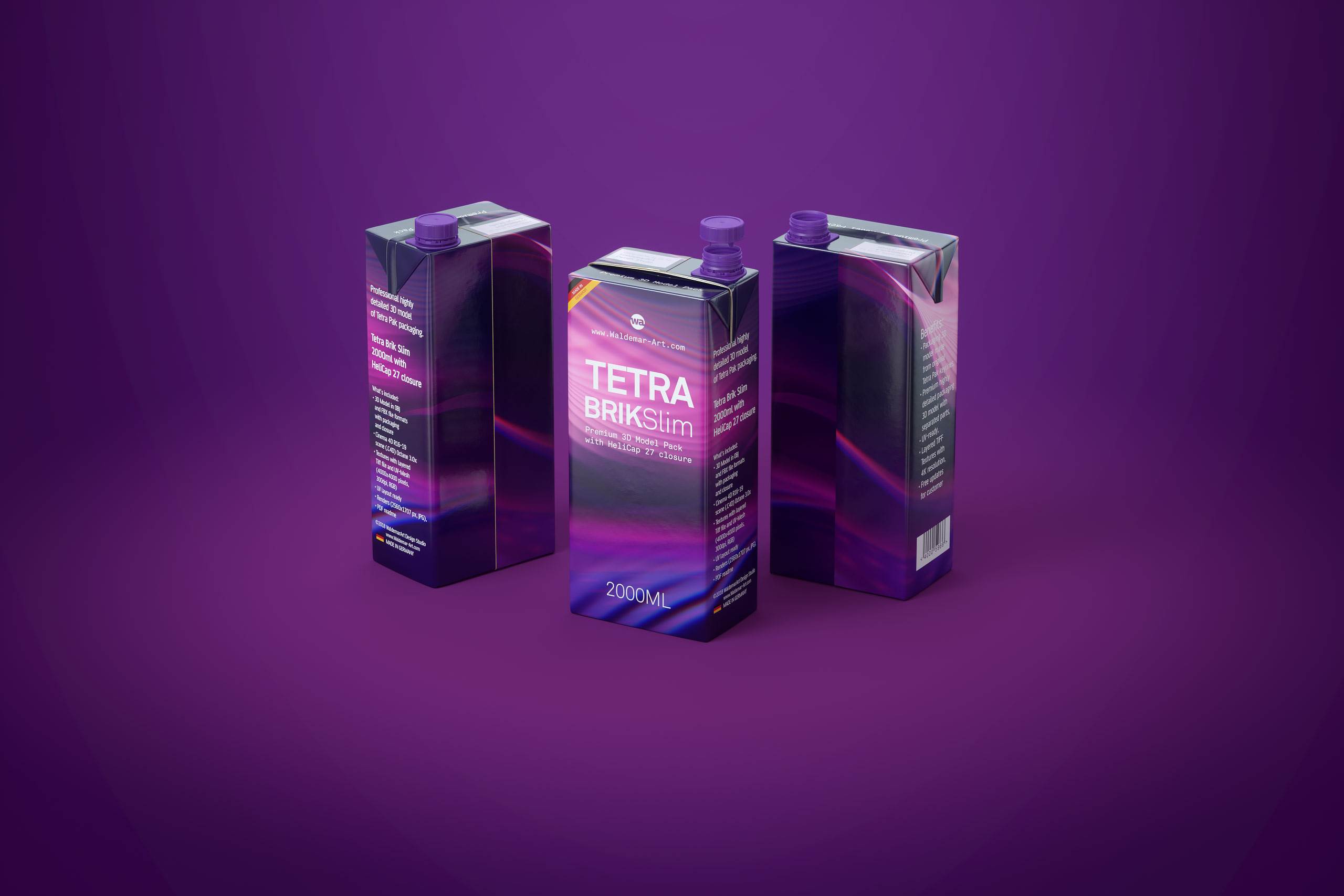 Tetra Pack Brick Slim 2000ml Premium packaging 3D model pak with