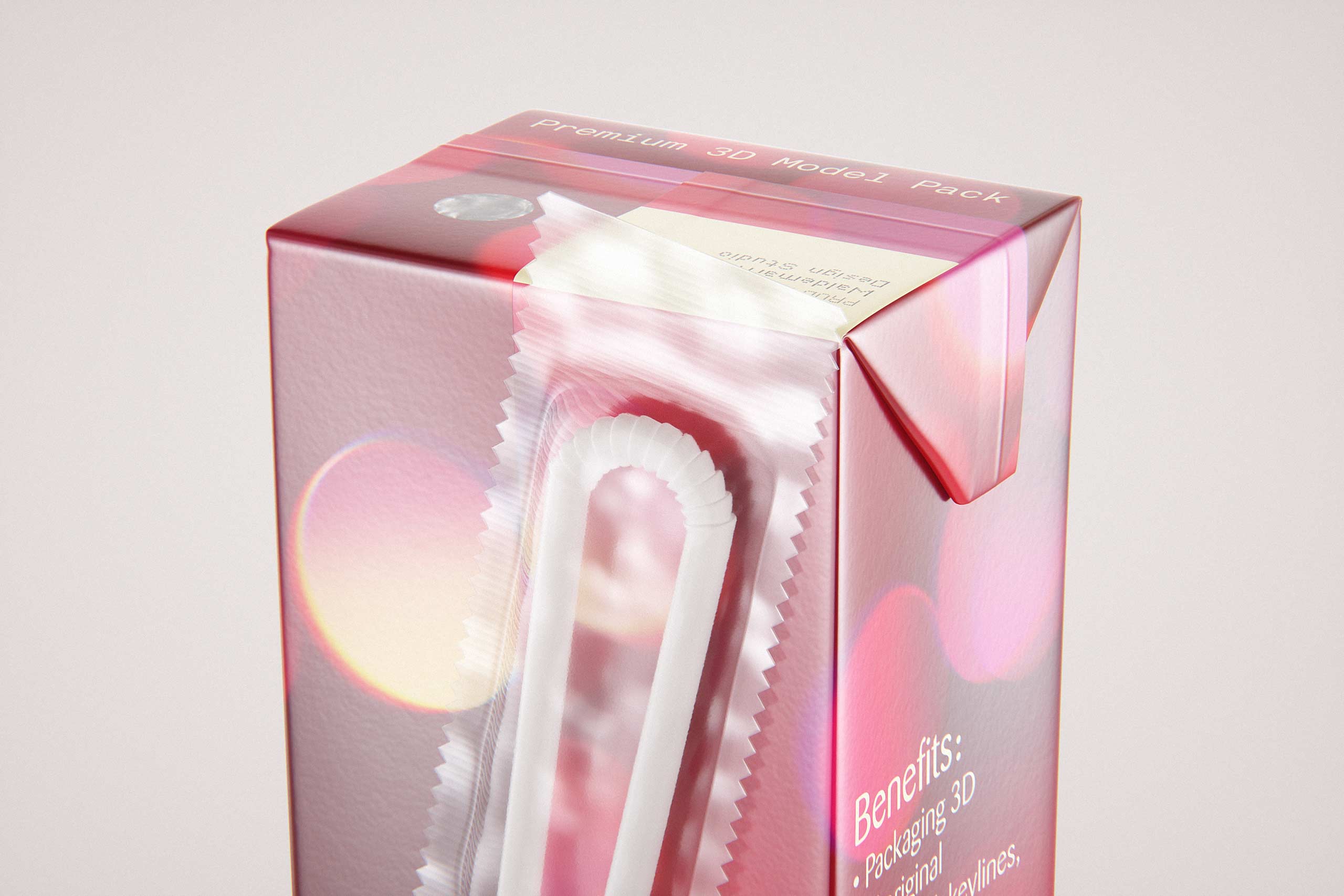 Tetra Pack Brick Slim 200ml with Pull Tab and a packaged straw package 3d model pak