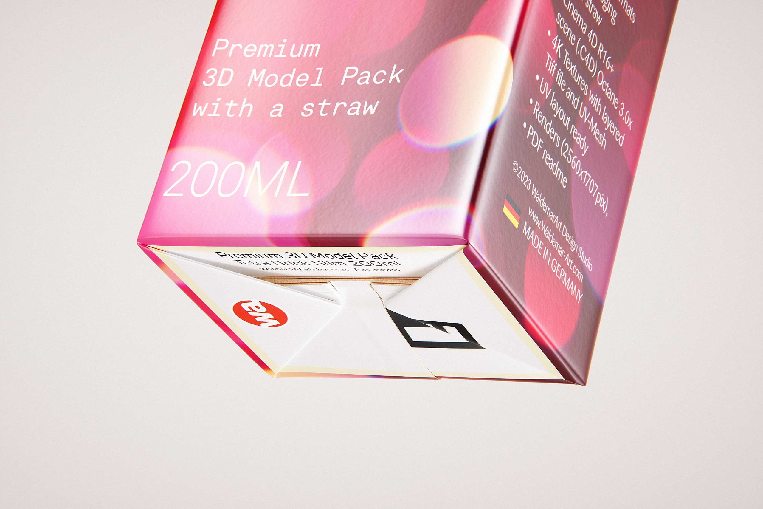 Tetra Pack Brick Slim 200ml with Pull Tab and a packaged straw package 3d model pak