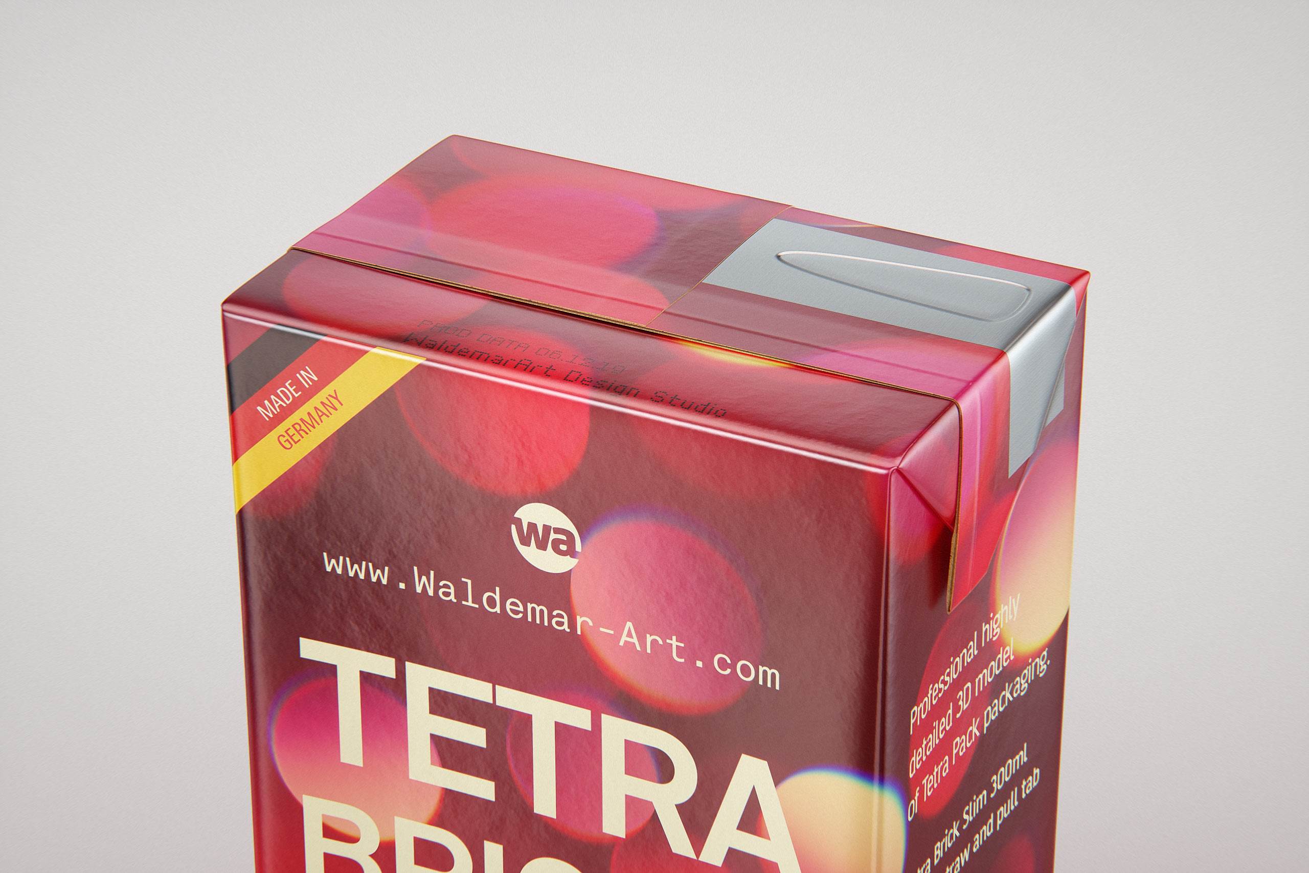 Tetra Pack Brick Slim 300ml with a Straw and Pull Tab packaging 3D model pak
