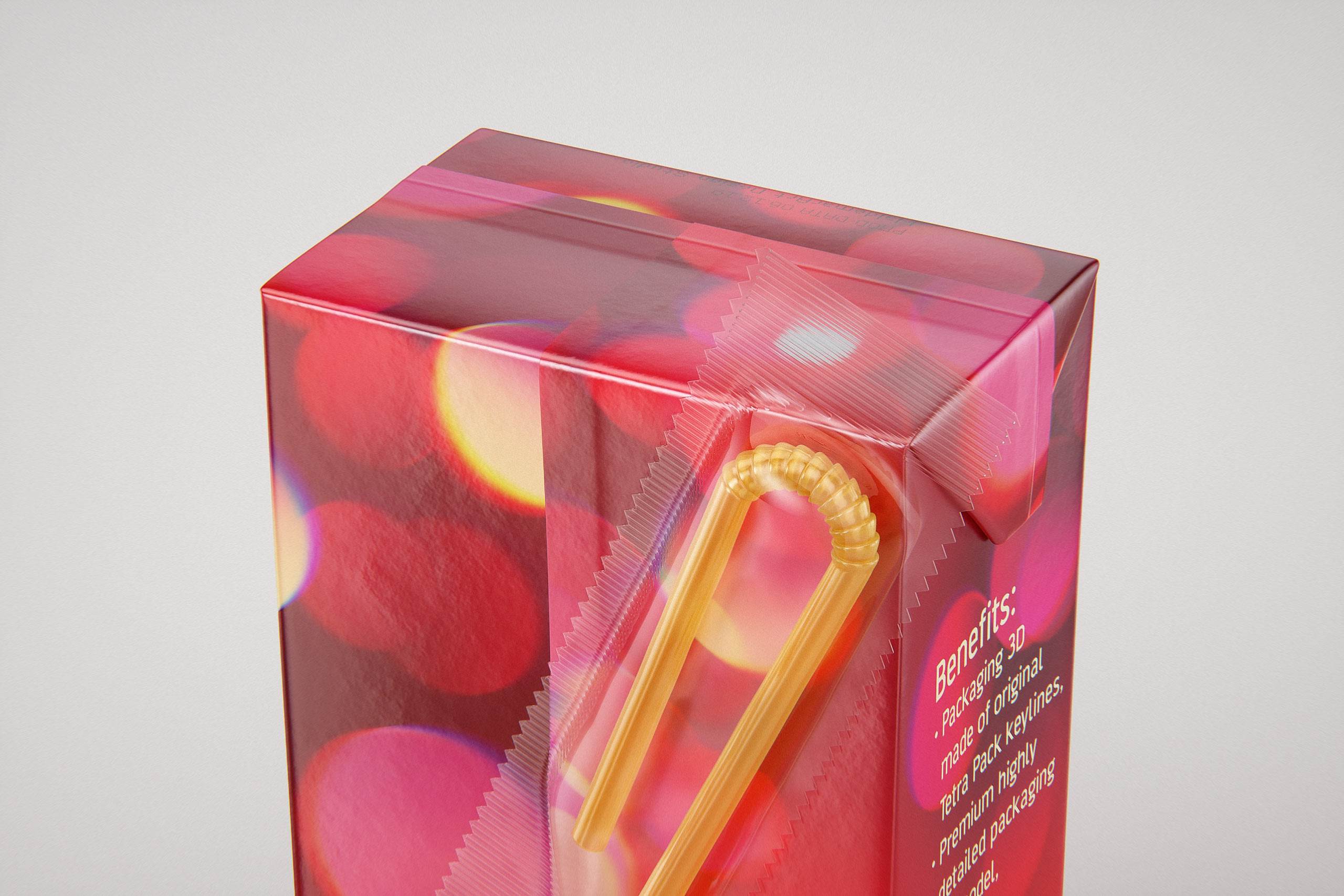 Tetra Pack Brick Slim 300ml with a Straw and Pull Tab packaging 3D model pak