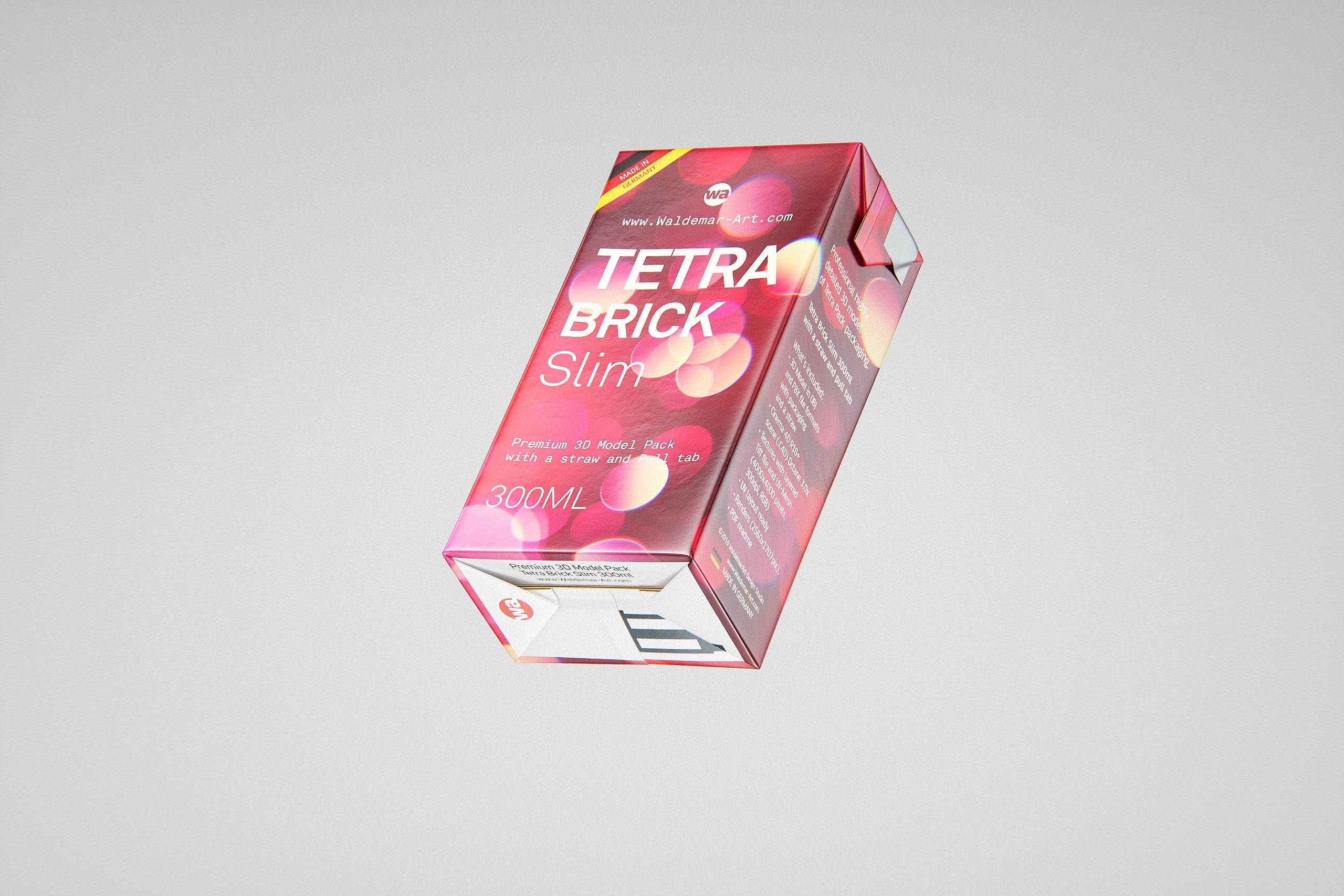 Tetra Pack Brick Slim 300ml with a Straw and Pull Tab packaging 3D model pak