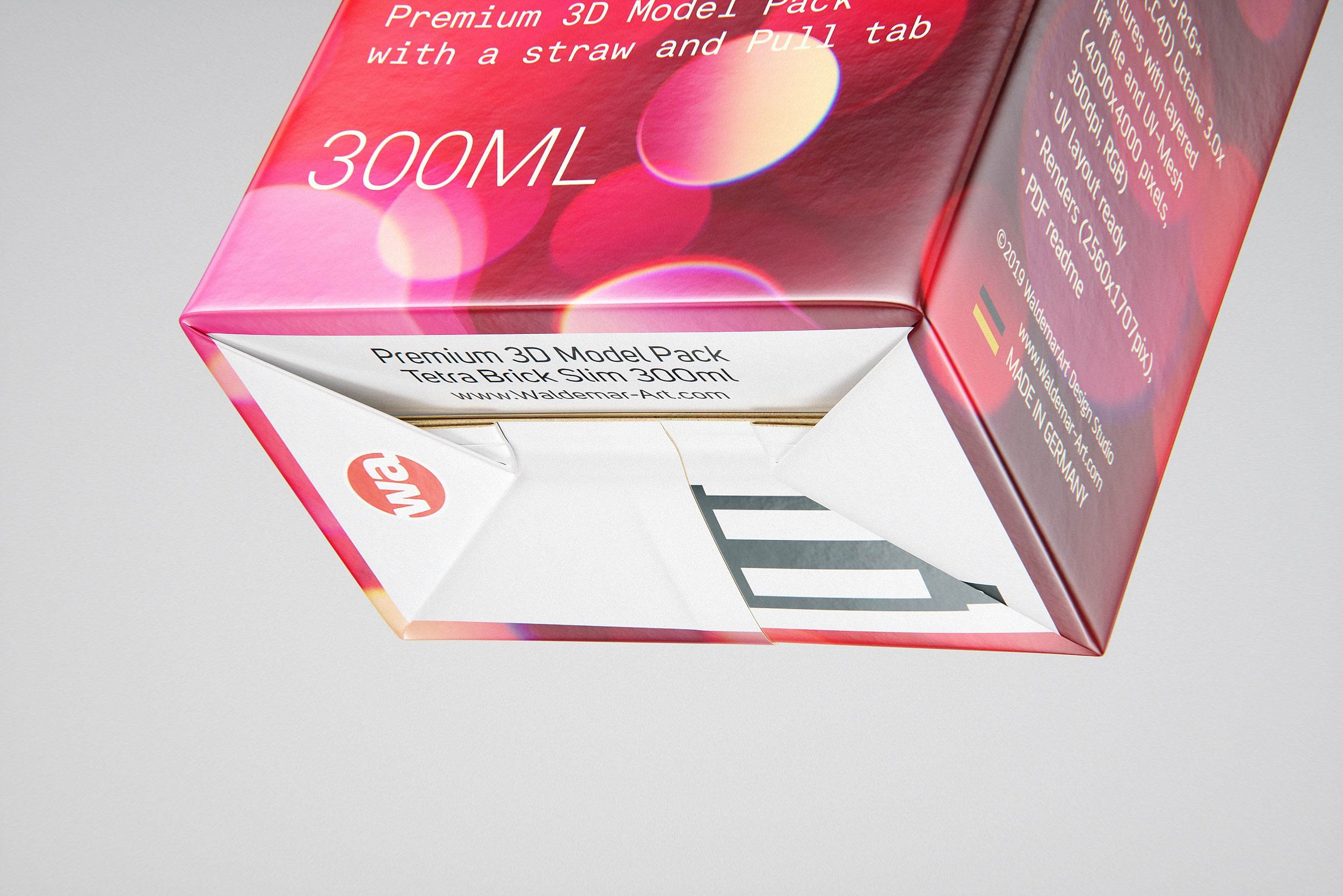 Tetra Pack Brick Slim 300ml with a Straw and Pull Tab packaging 3D model pak