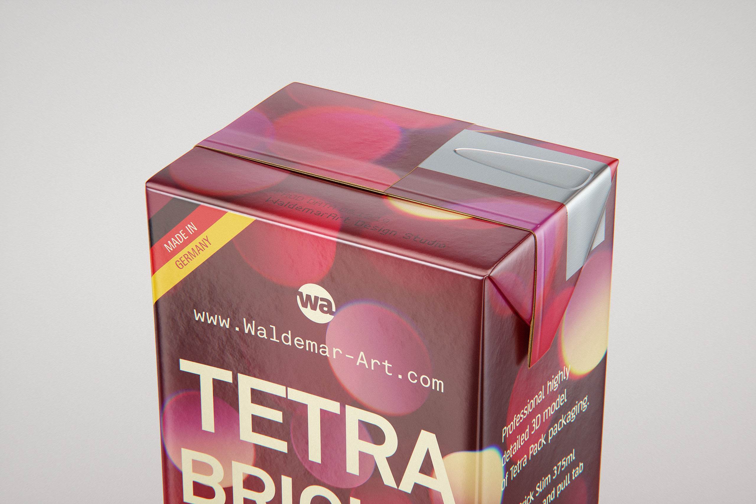 Tetra Pack Brick Slim 375ml with a Straw and Pull Tab packaging 3D model pak