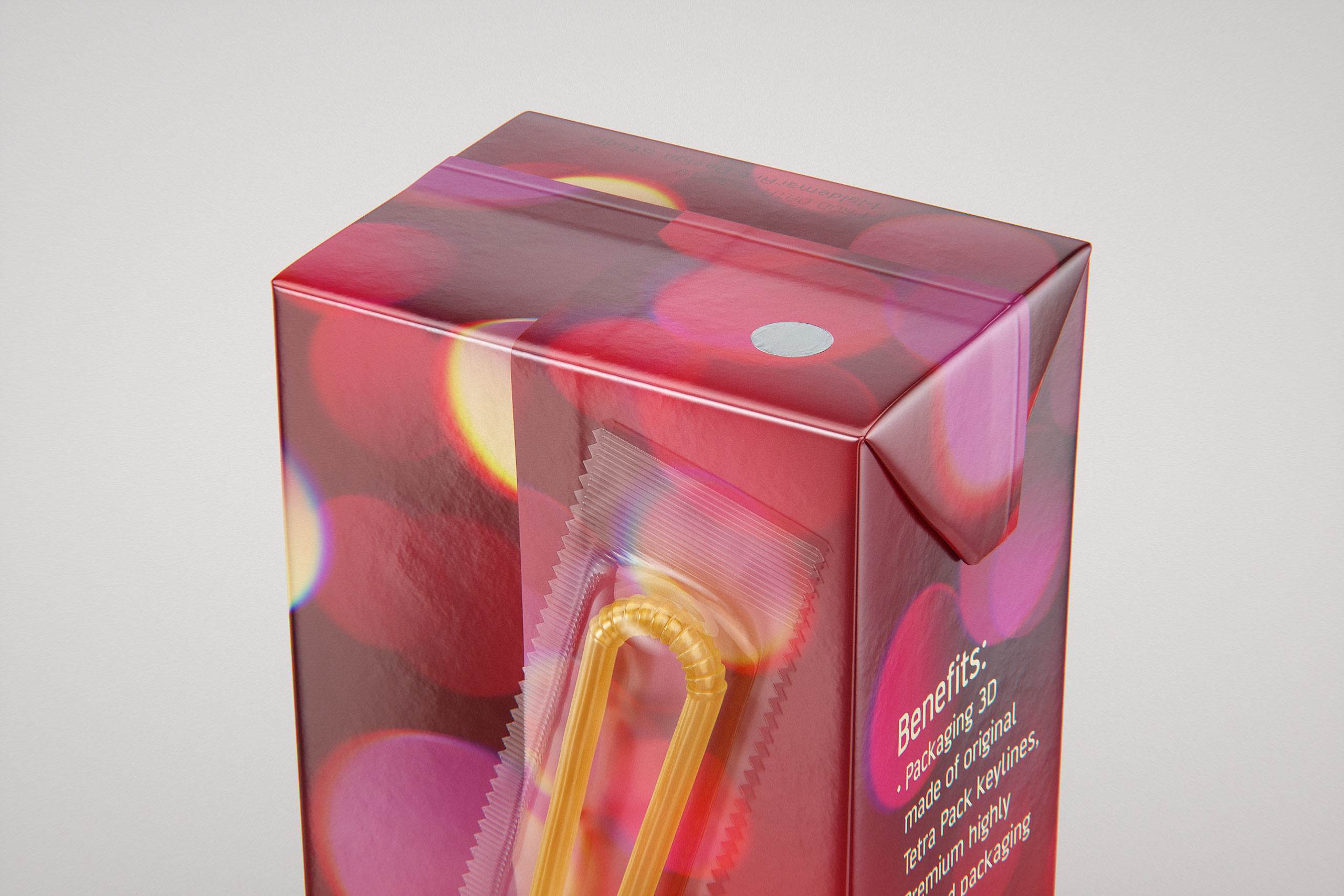 Tetra Pack Brick Slim 375ml with a Straw and Pull Tab packaging 3D model pak