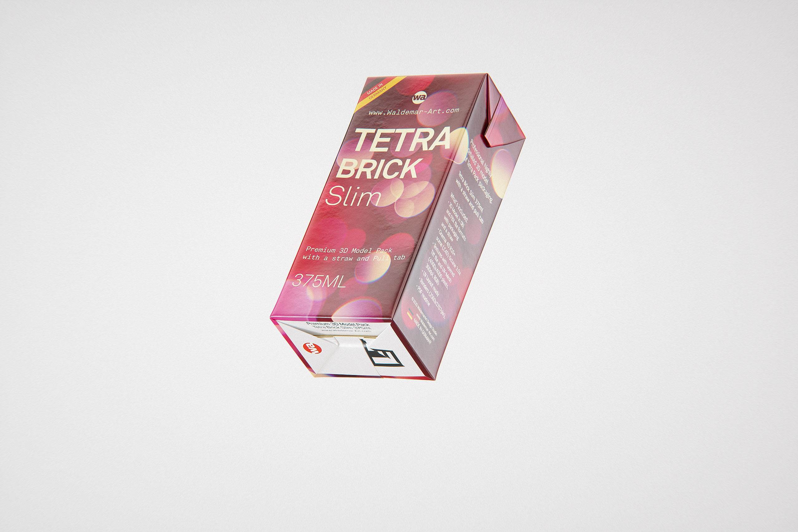 Tetra Pack Brick Slim 375ml with a Straw and Pull Tab packaging 3D model pak