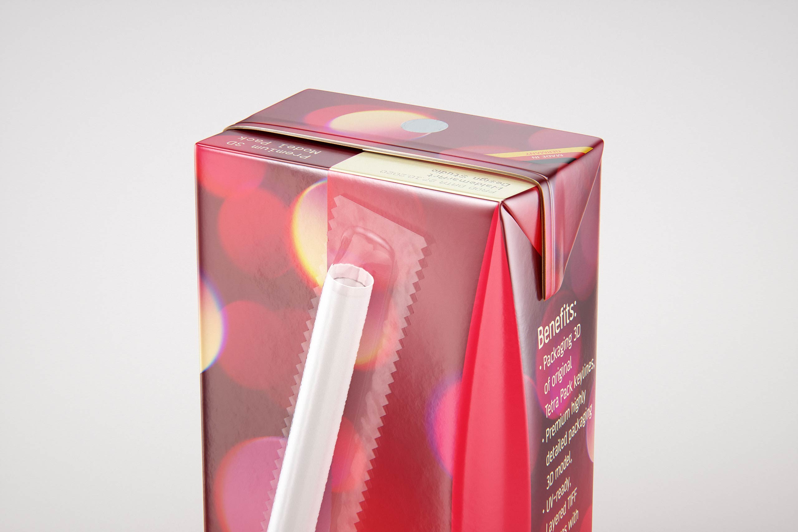 Tetra Pack Brick Slim Leaf 125ml with a Straw packaging 3D model pak