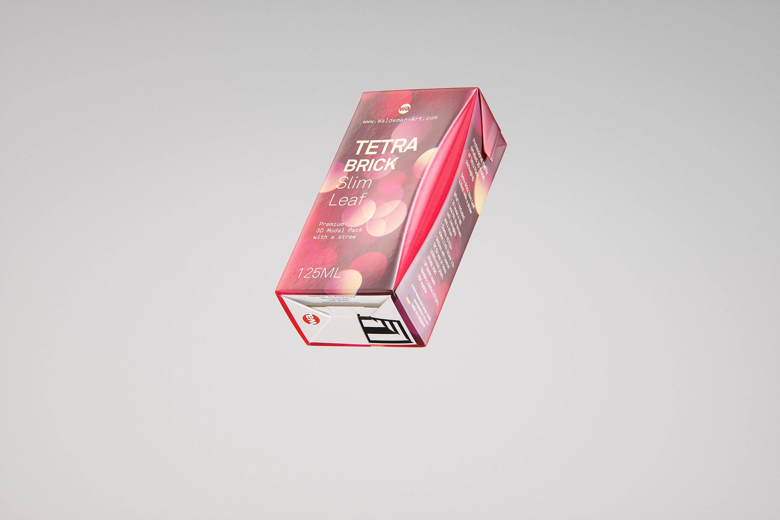 Tetra Pack Brick Slim Leaf 125ml with a Straw packaging 3D model pak