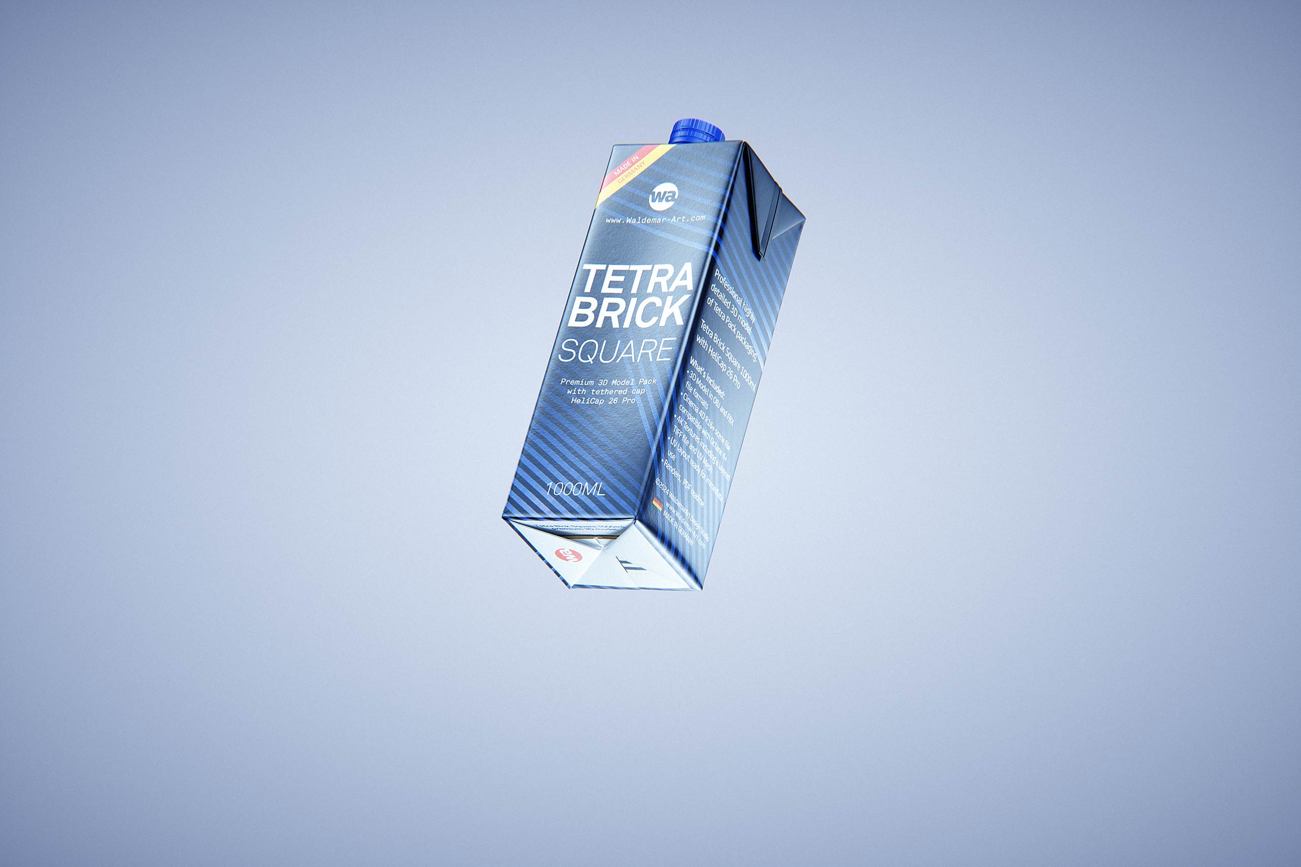 Tetra Pack Brik Square 1000ml packaging with tethered cap HeliCap26 Pro premium 3d model