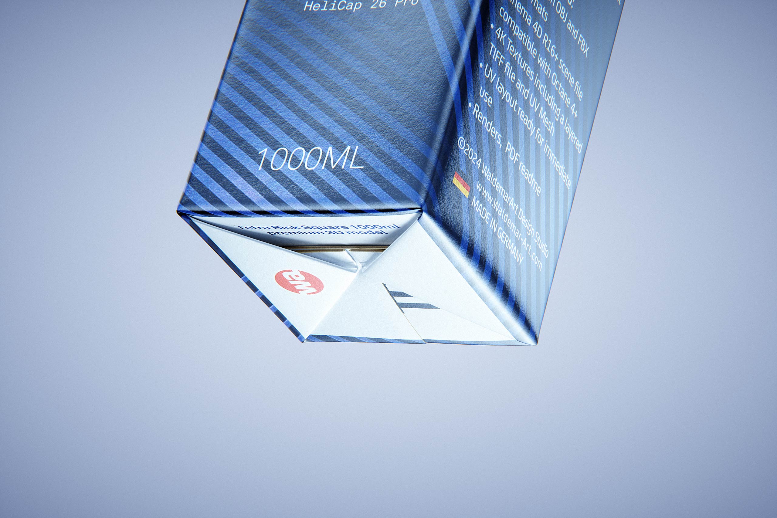 Tetra Pack Brik Square 1000ml packaging with tethered cap HeliCap26 Pro premium 3d model