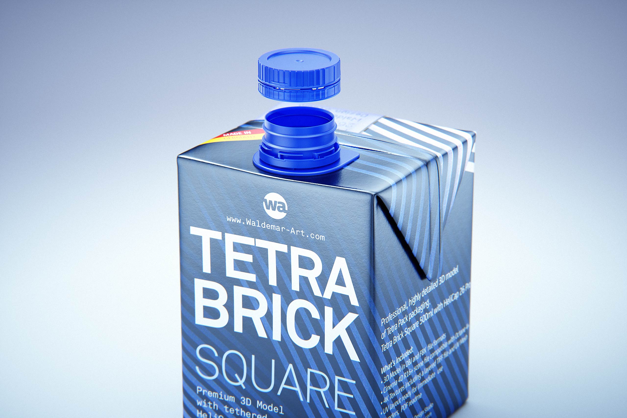 Tetra Pack Brik Square 500ml packaging with tethered cap HeliCap26 Pro premium 3d model