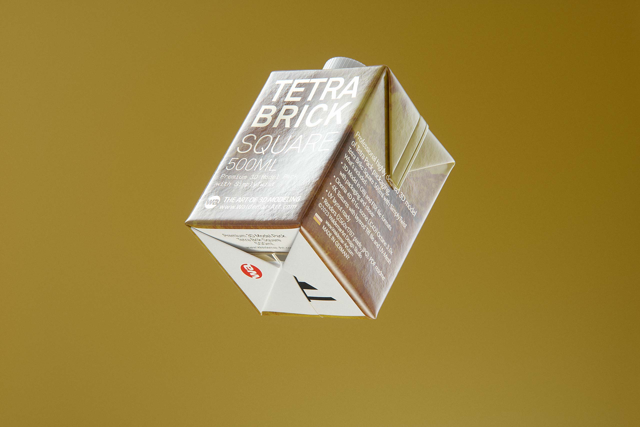 Tetra Brick Square 500ml with SimplyTwist closer premium packaging 3D model