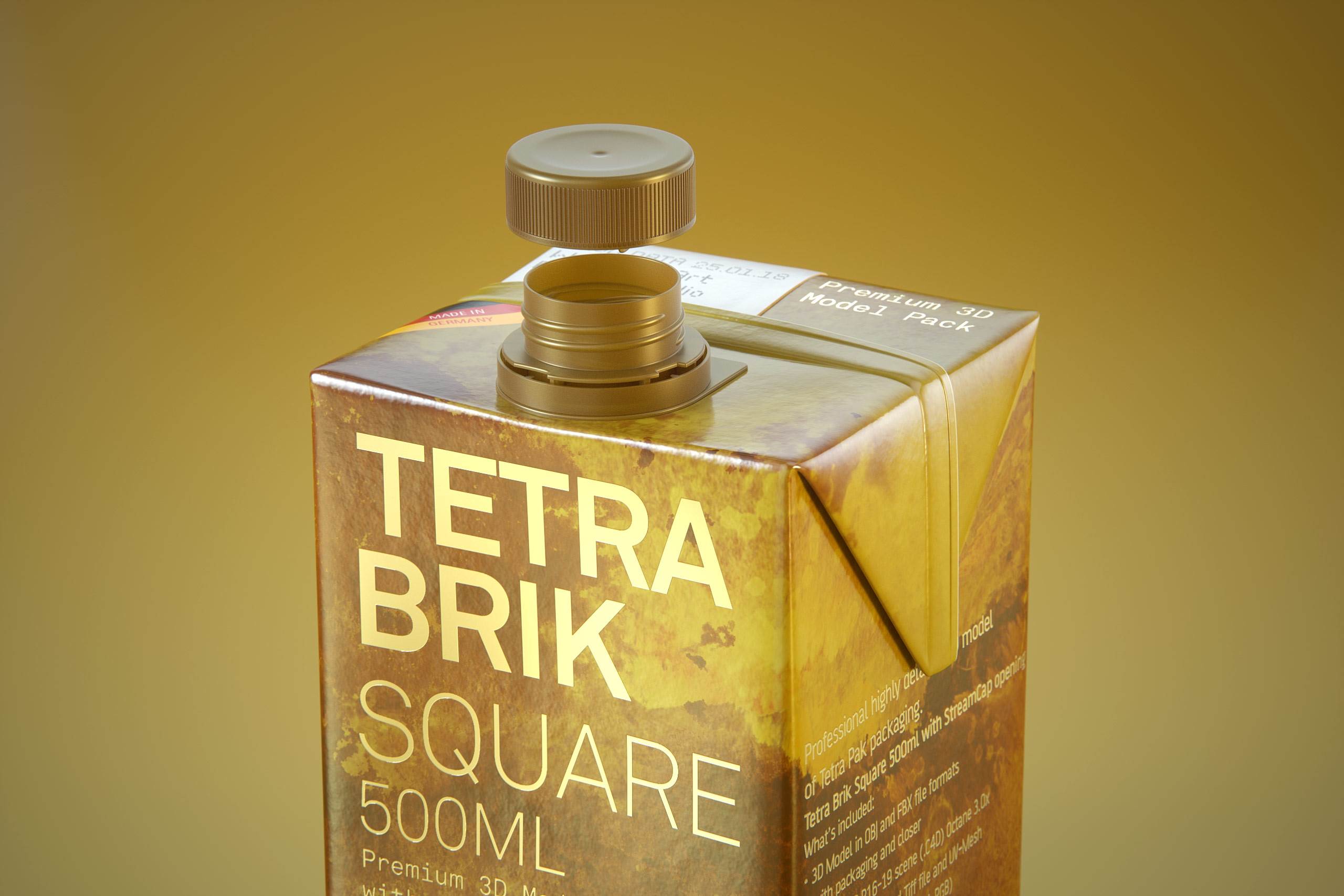 Tetra Pack Brick Square 500ml with StreamCap Premium 3D model pak