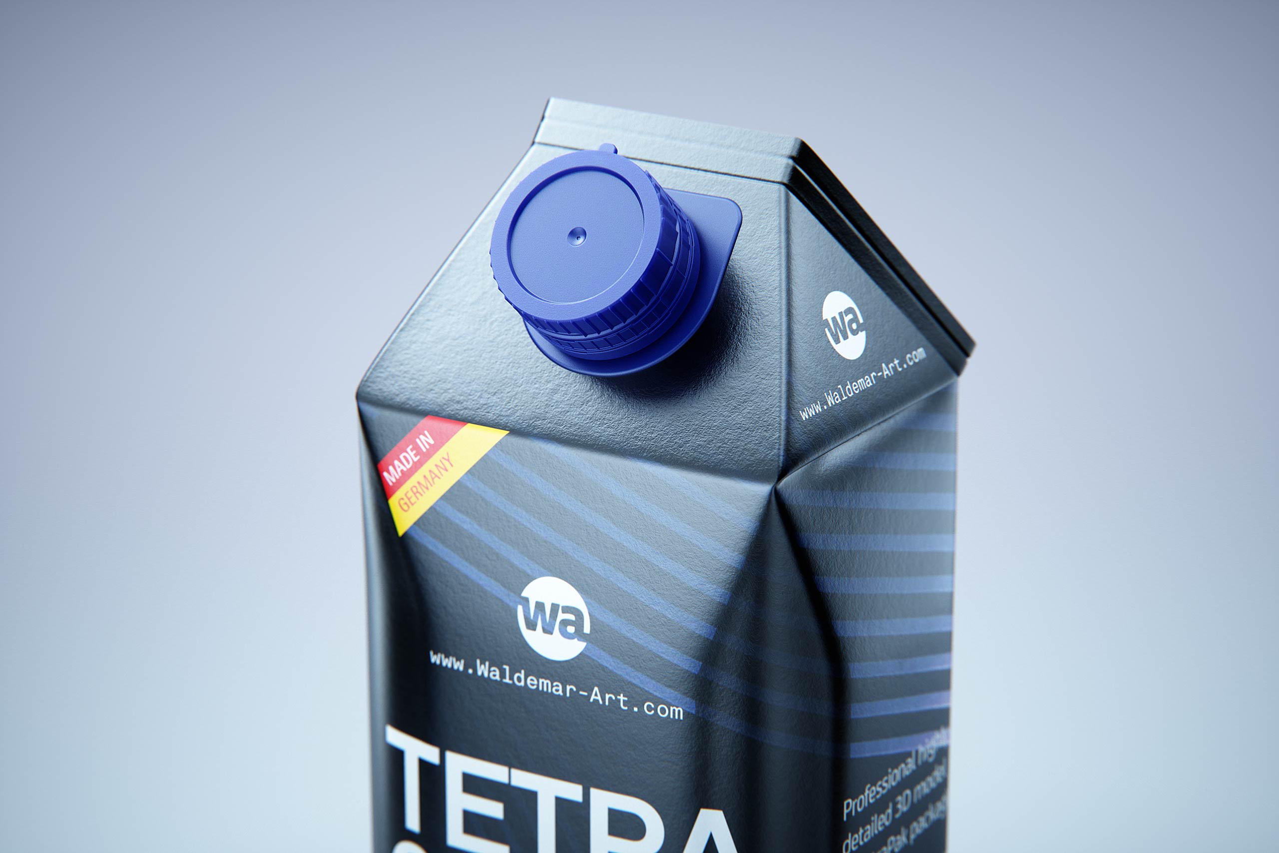 Premium packaging 3d model of Tetra Pak Gemina Crystal 1000ml with tethered cap HeliCap 26 Pro
