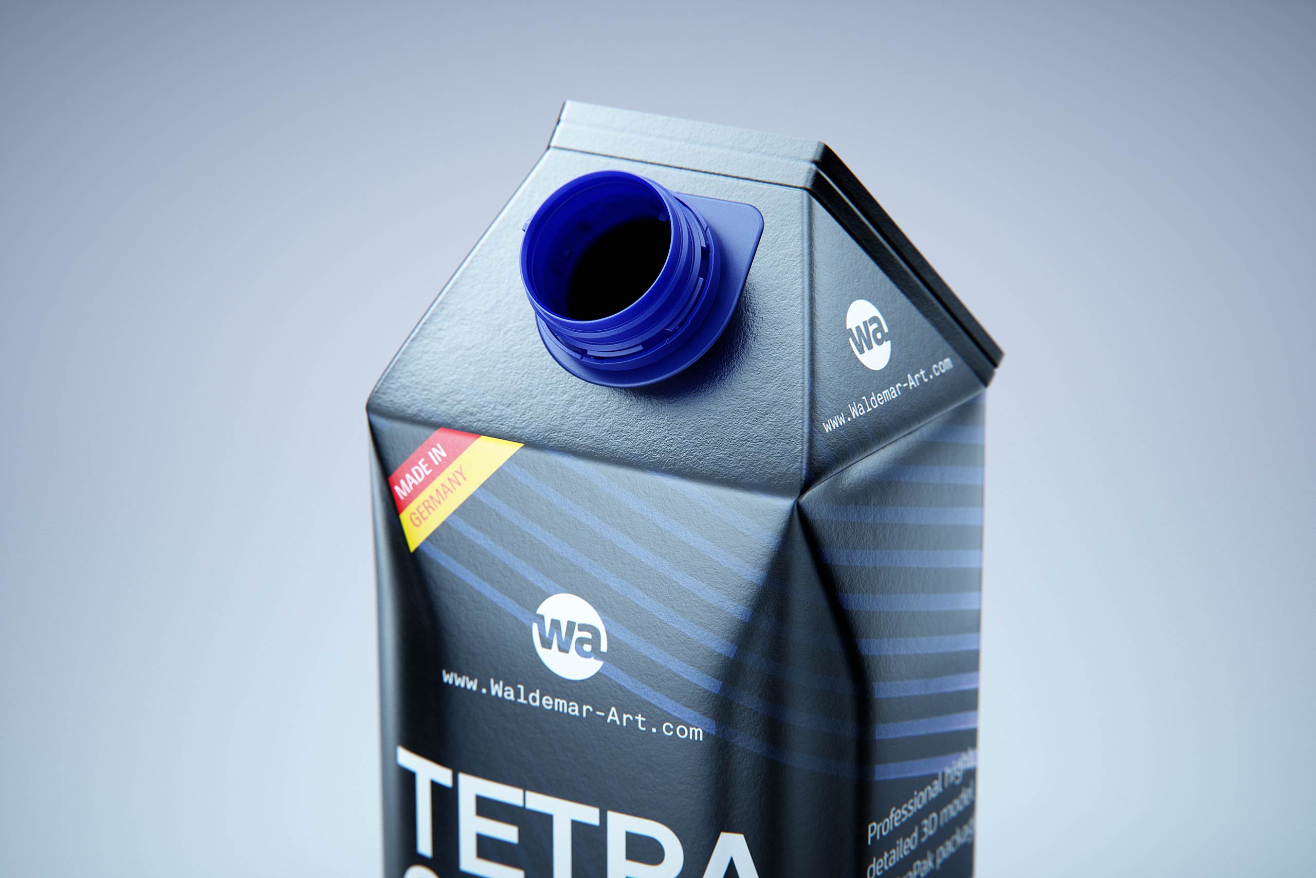 Premium packaging 3d model of Tetra Pak Gemina Crystal 1000ml with tethered cap HeliCap 26 Pro