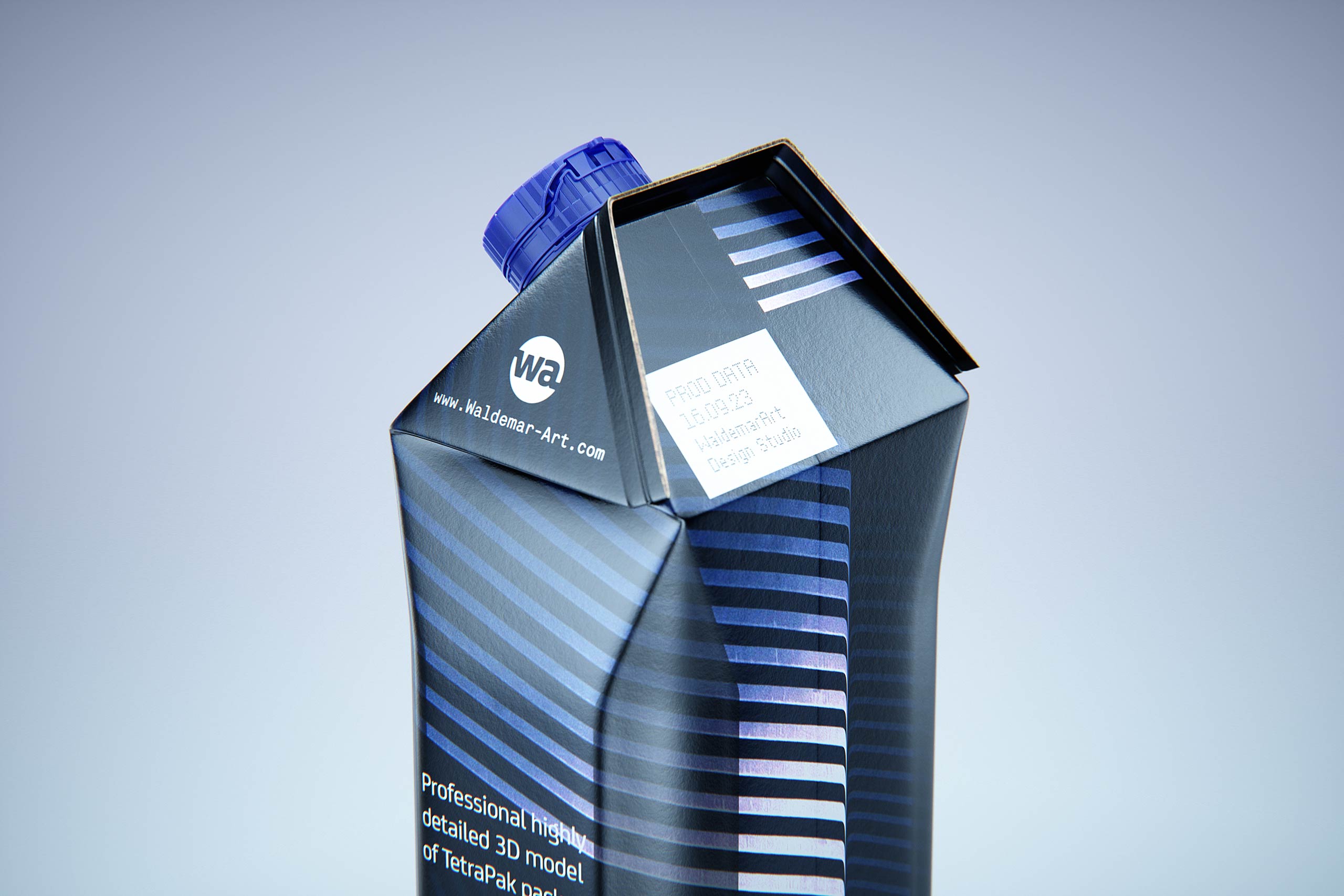Premium packaging 3d model of Tetra Pak Gemina Crystal 1000ml with tethered cap HeliCap 26 Pro