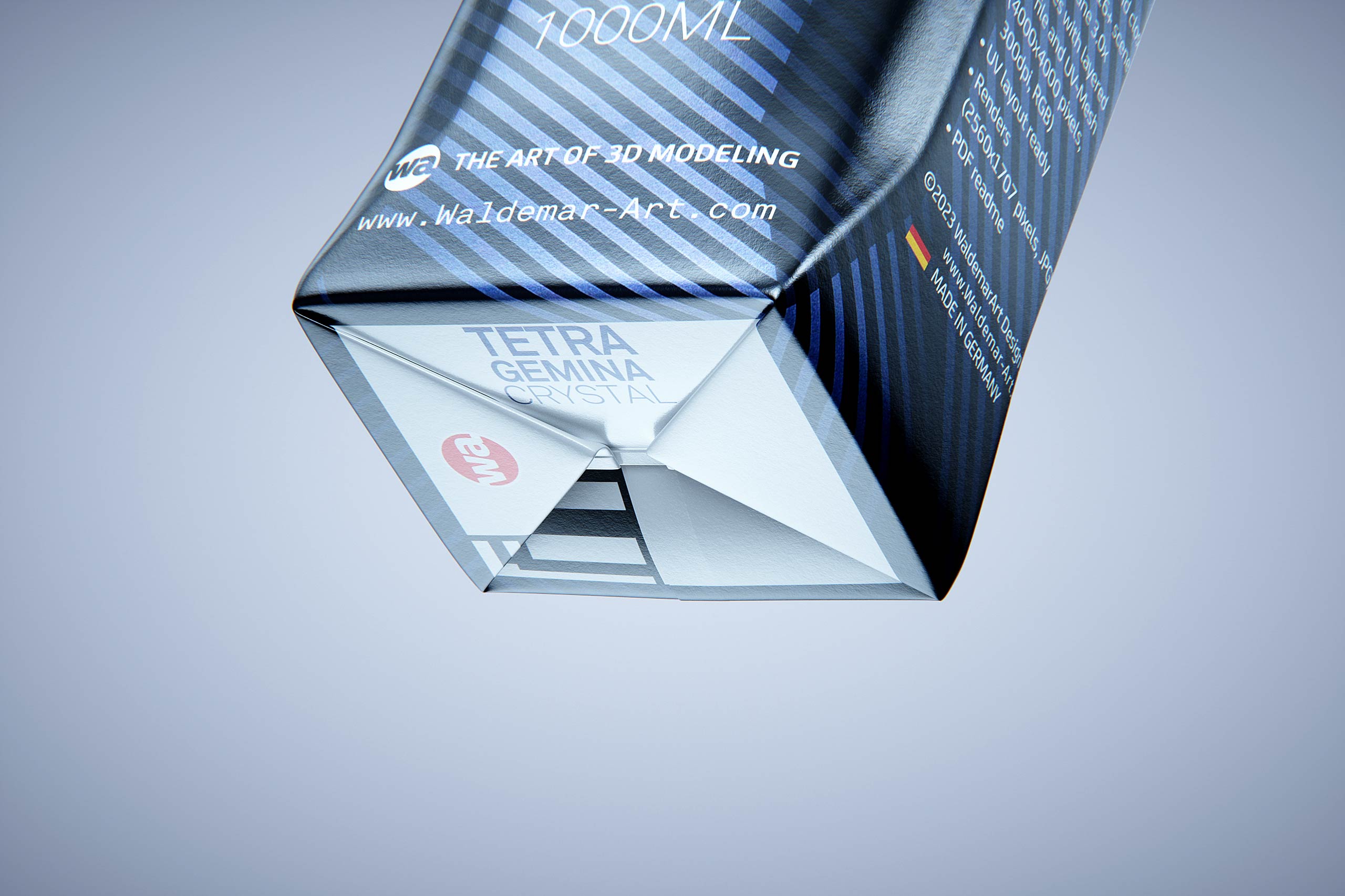 Premium packaging 3d model of Tetra Pak Gemina Crystal 1000ml with tethered cap HeliCap 26 Pro