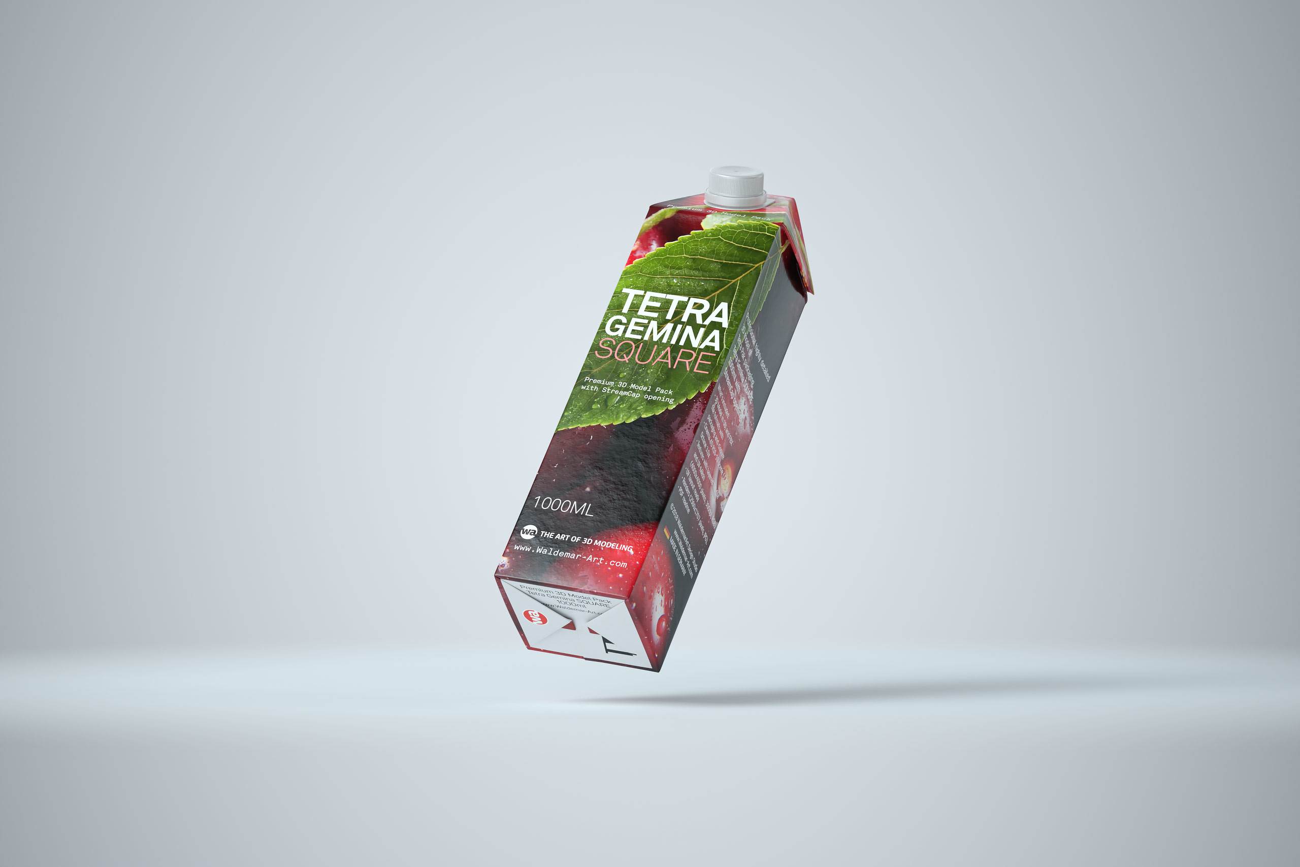 Premium Packaging 3d model pak of Tetra Pack Gemina Square 1000ml with StreamCap opening