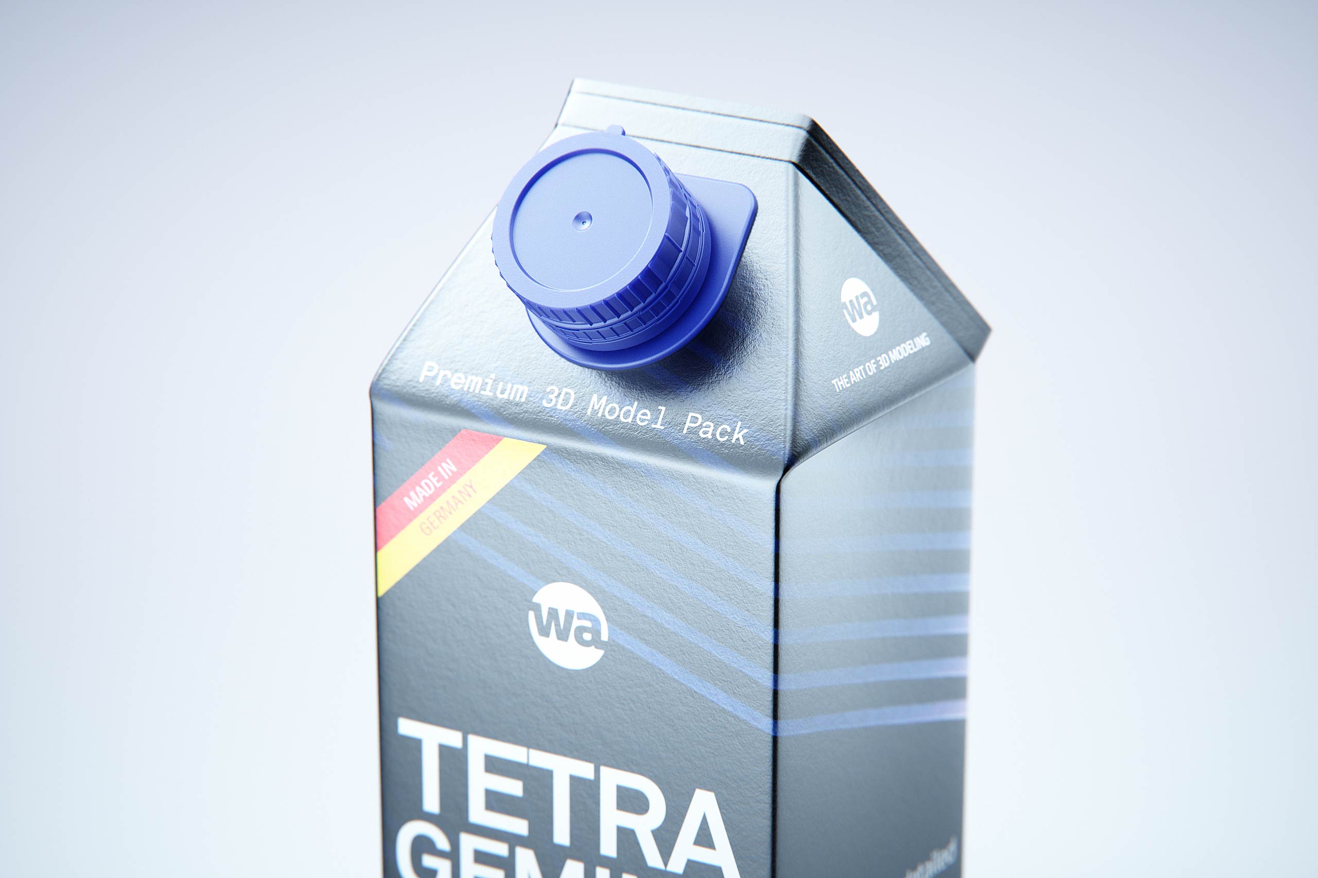 Premium carton packaging 3D model of Tetra Gemina Square 1000ml with tethered cap HeliCap 26 Pro