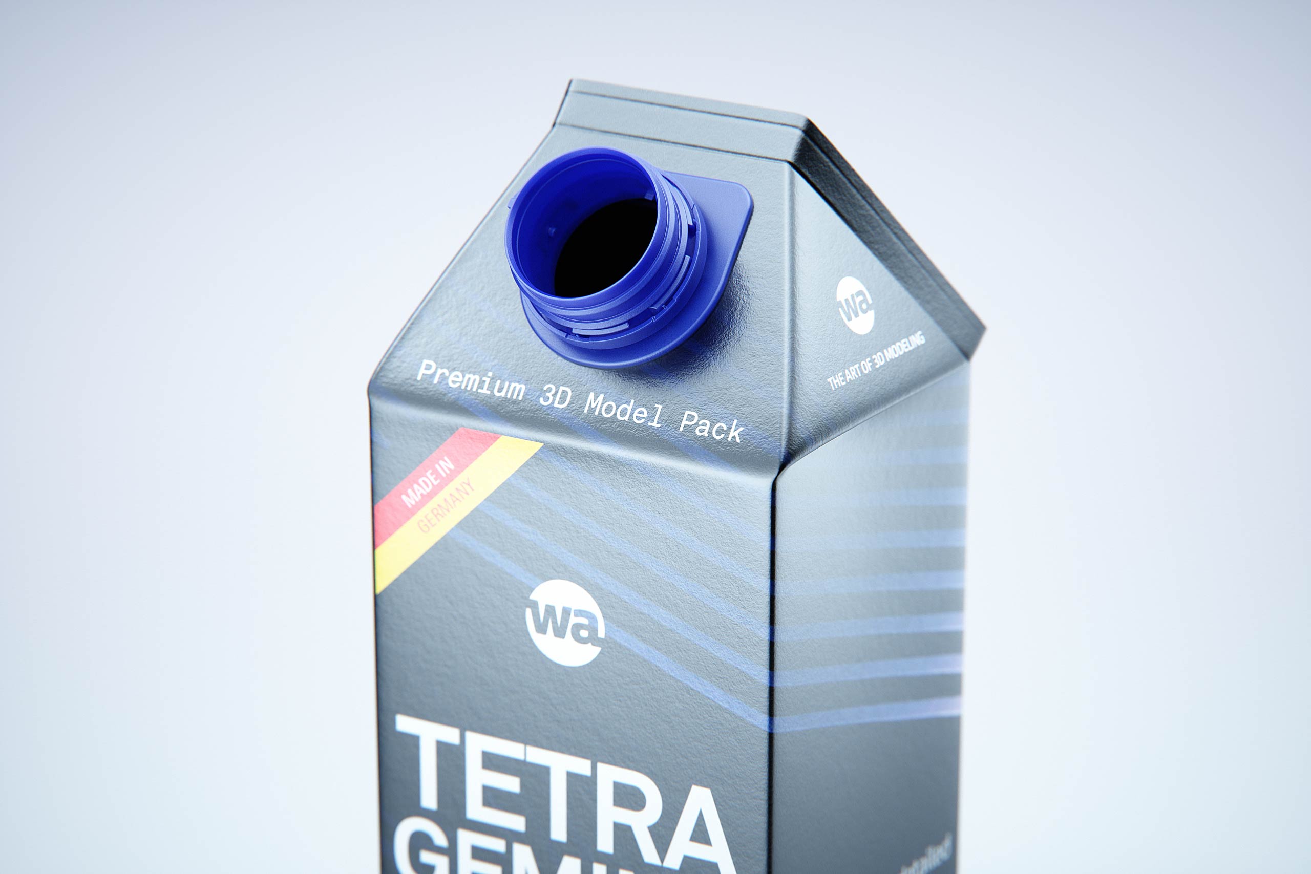 Premium carton packaging 3D model of Tetra Gemina Square 1000ml with tethered cap HeliCap 26 Pro