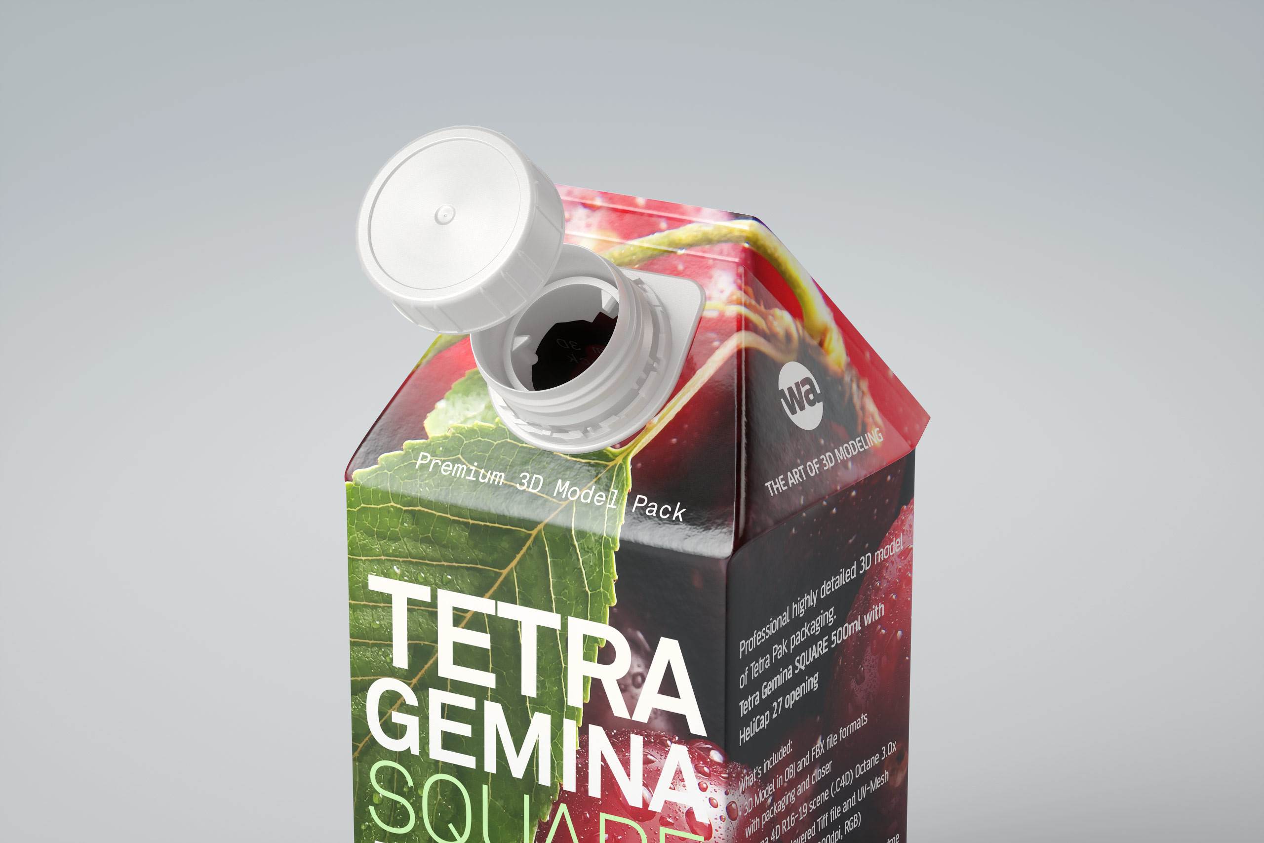 Premium 3D model pak of Tetra Pack Gemina Square 500ml with HeliCap 27 closure