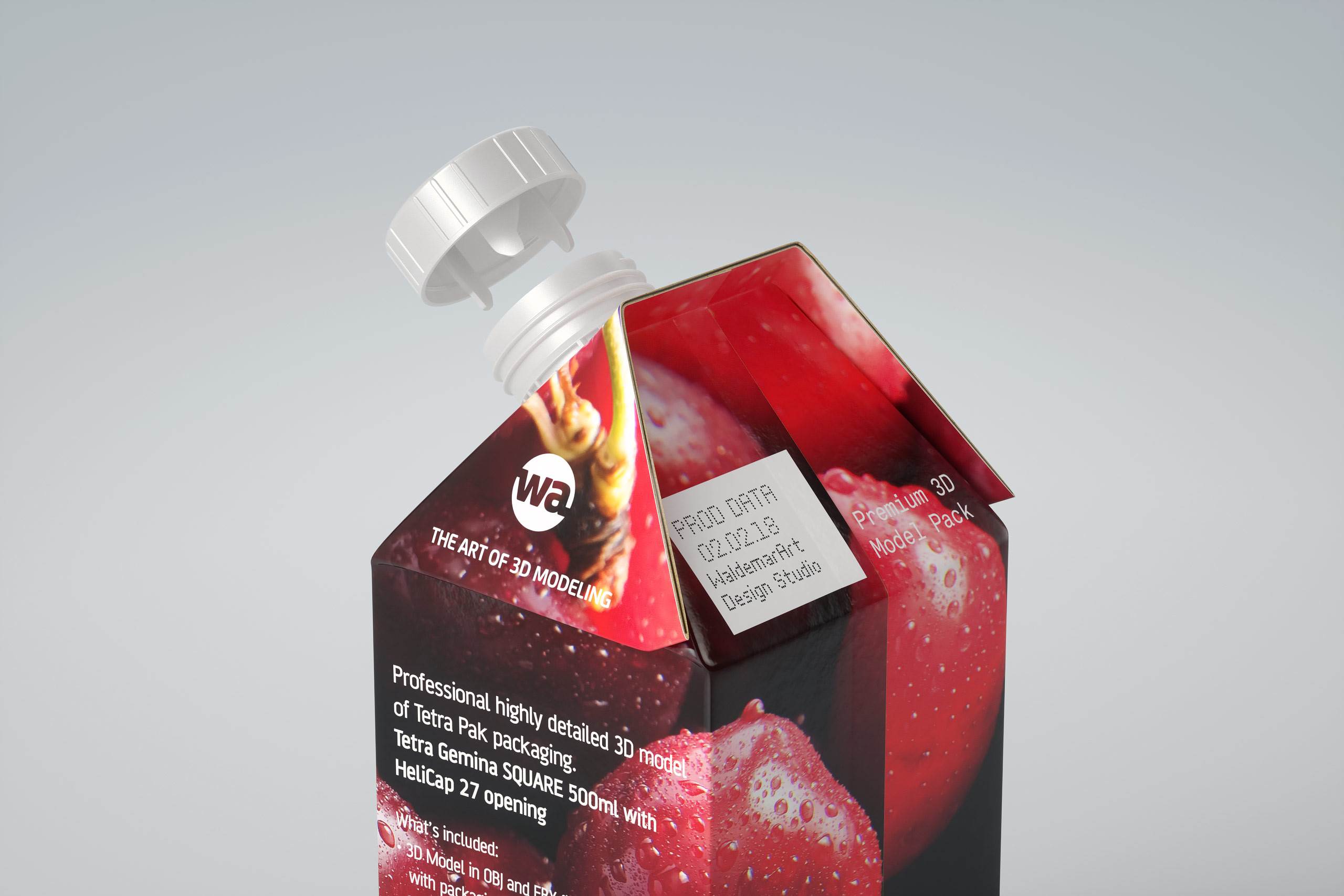 Premium 3D model pak of Tetra Pack Gemina Square 500ml with HeliCap 27 closure