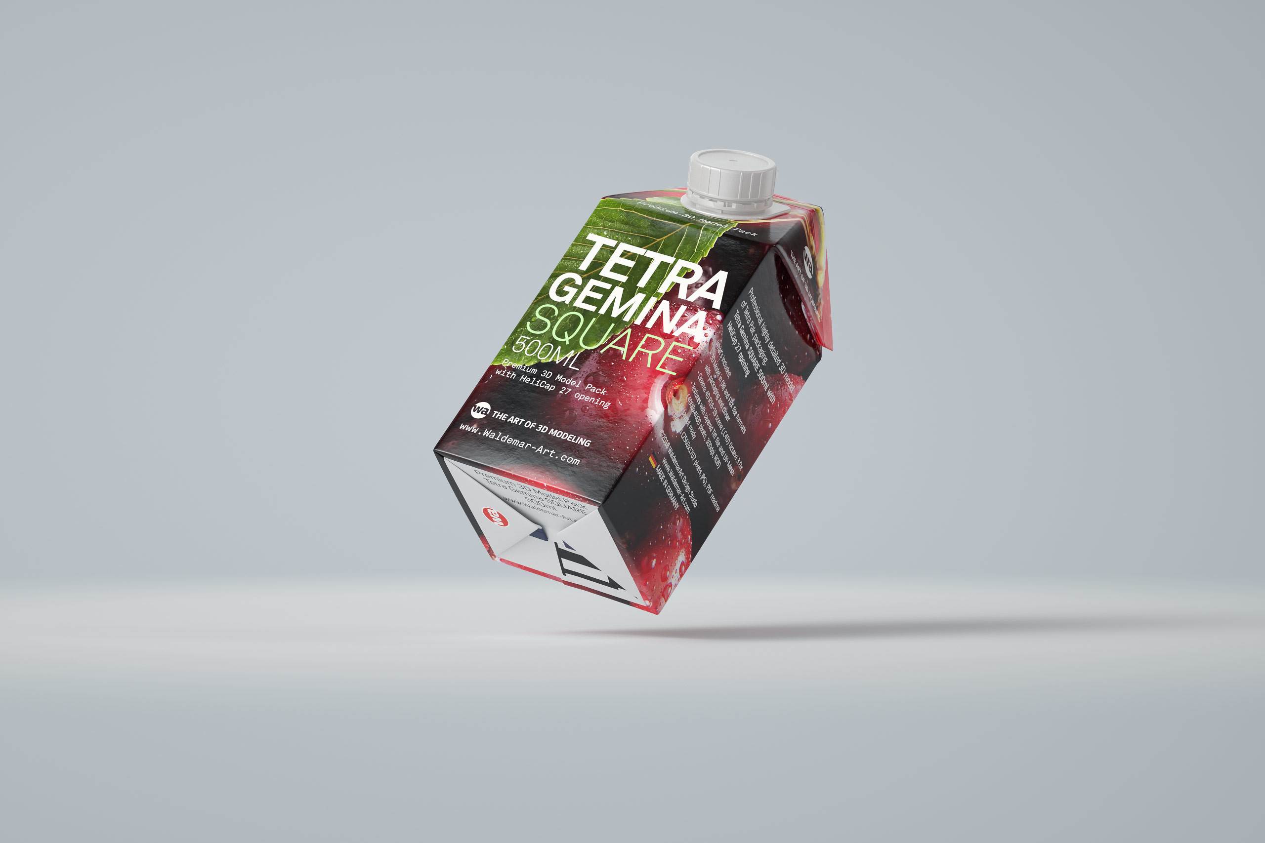 Premium 3D model pak of Tetra Pack Gemina Square 500ml with HeliCap 27 closure