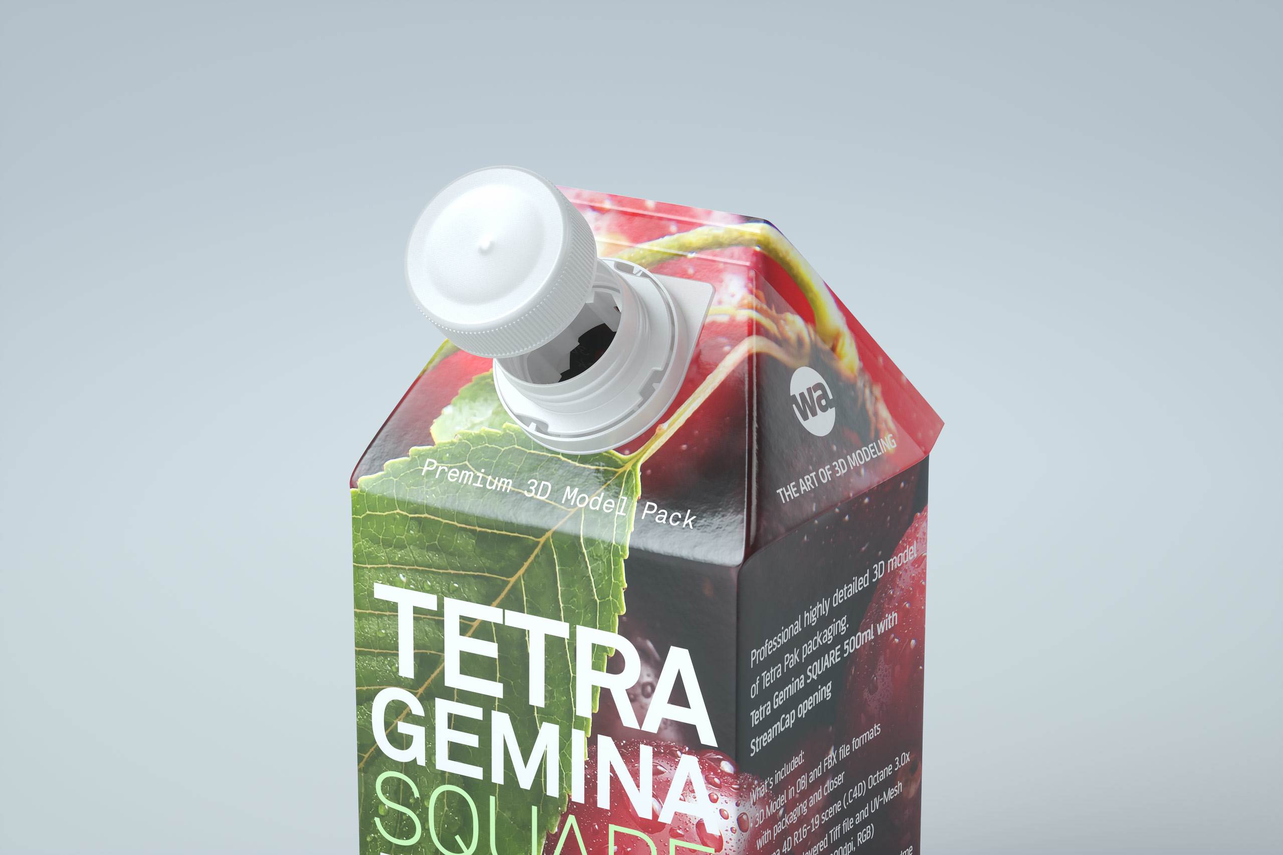 3D model pak of Tetra Pack Gemina Square 500ml package with StreamCap opening