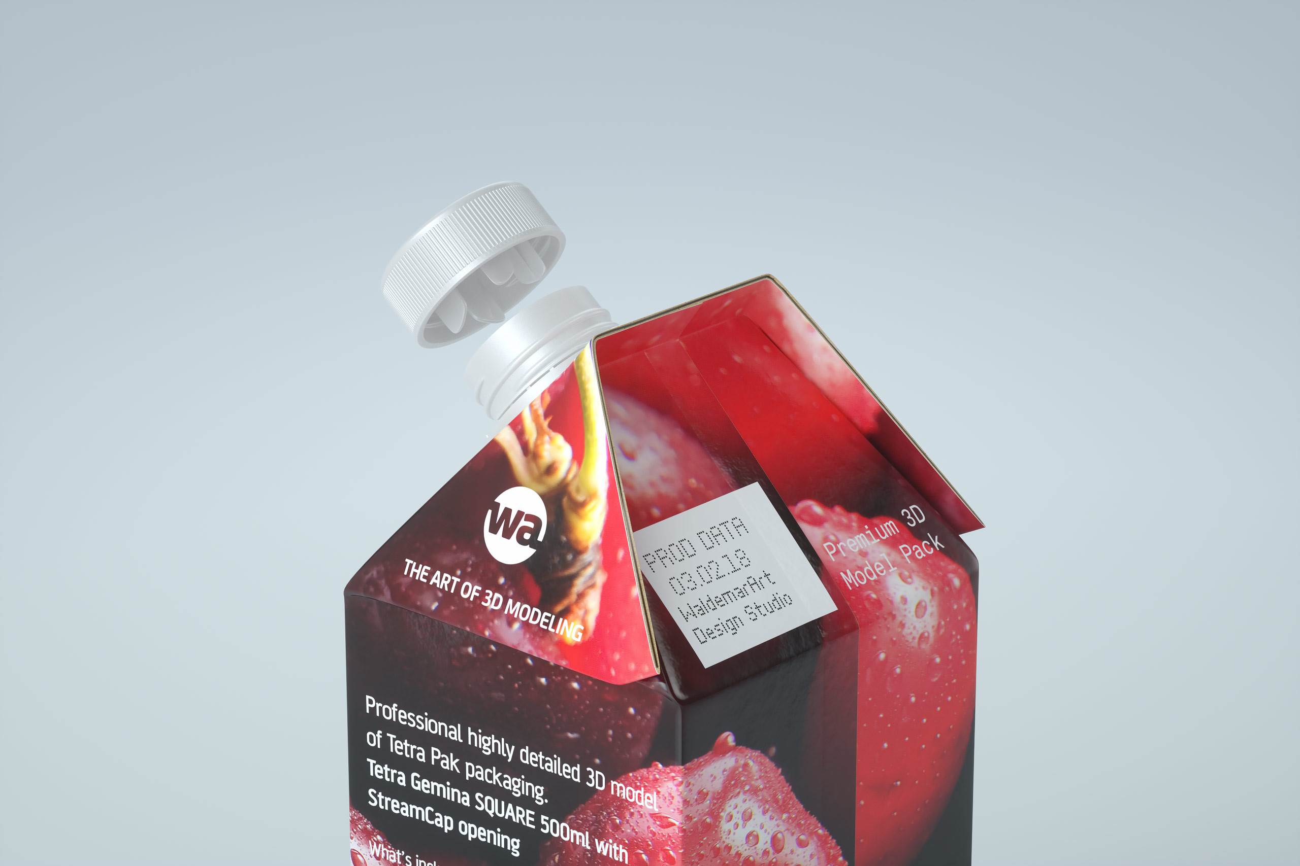 3D model pak of Tetra Pack Gemina Square 500ml package with StreamCap opening
