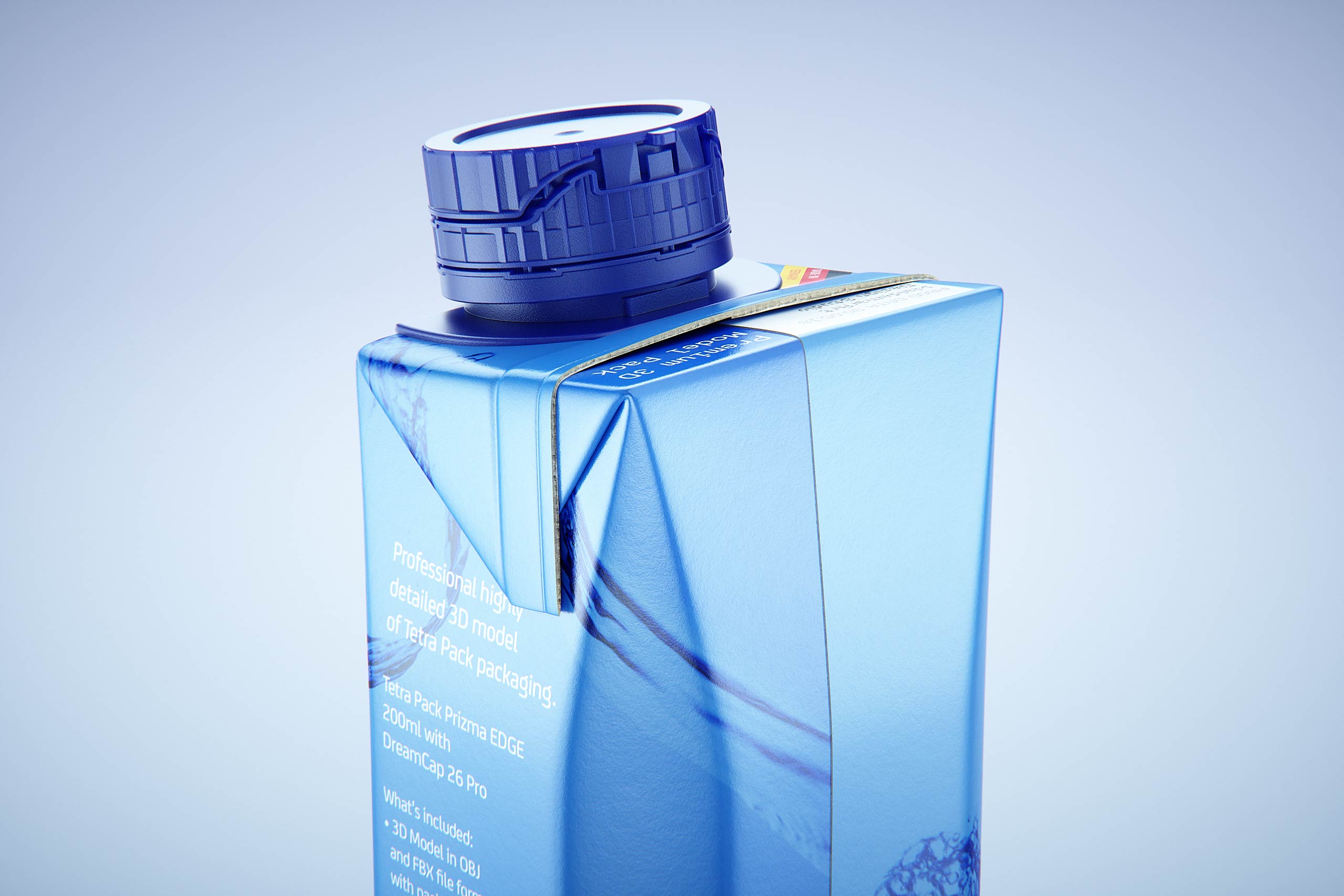 Premium packaging 3d model of Tetra Pack Prisma EDGE 200ml with tethered cap DreamCap 26 Pro
